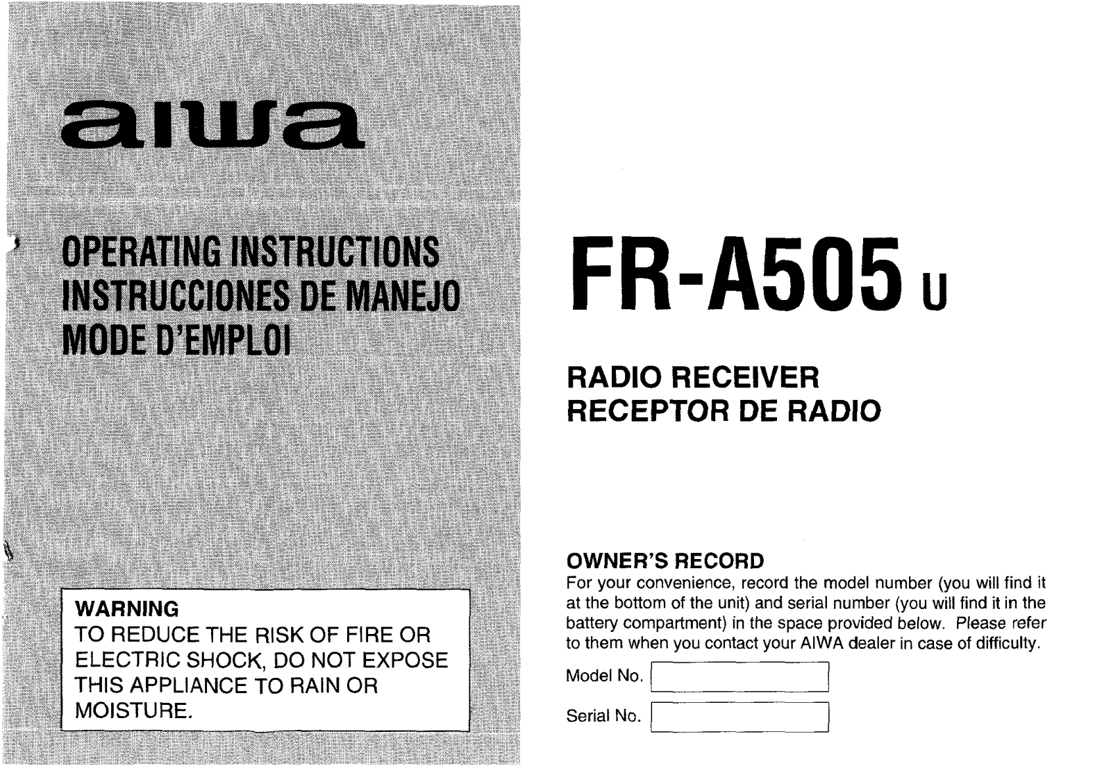 AIWA FR-A505 Operating Instructions