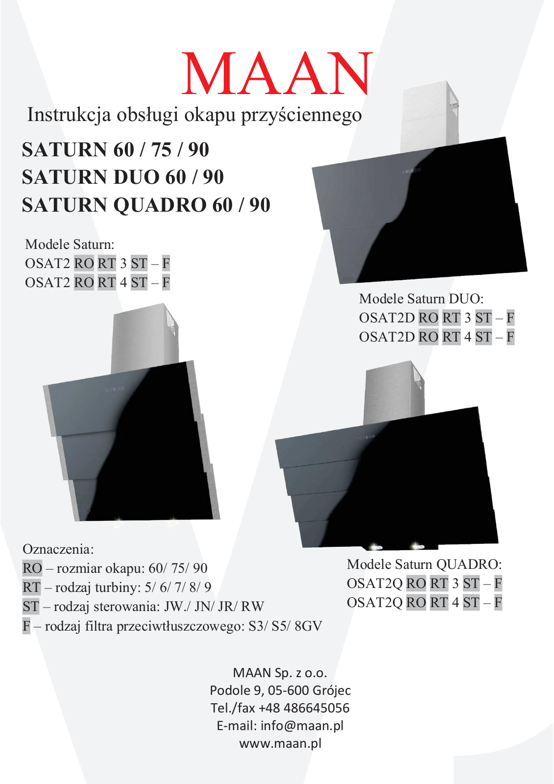 MAAN SATURN 60, SATURN 75, SATURN 90, SATURN DUO 60, SATURN DUO 90 User guide