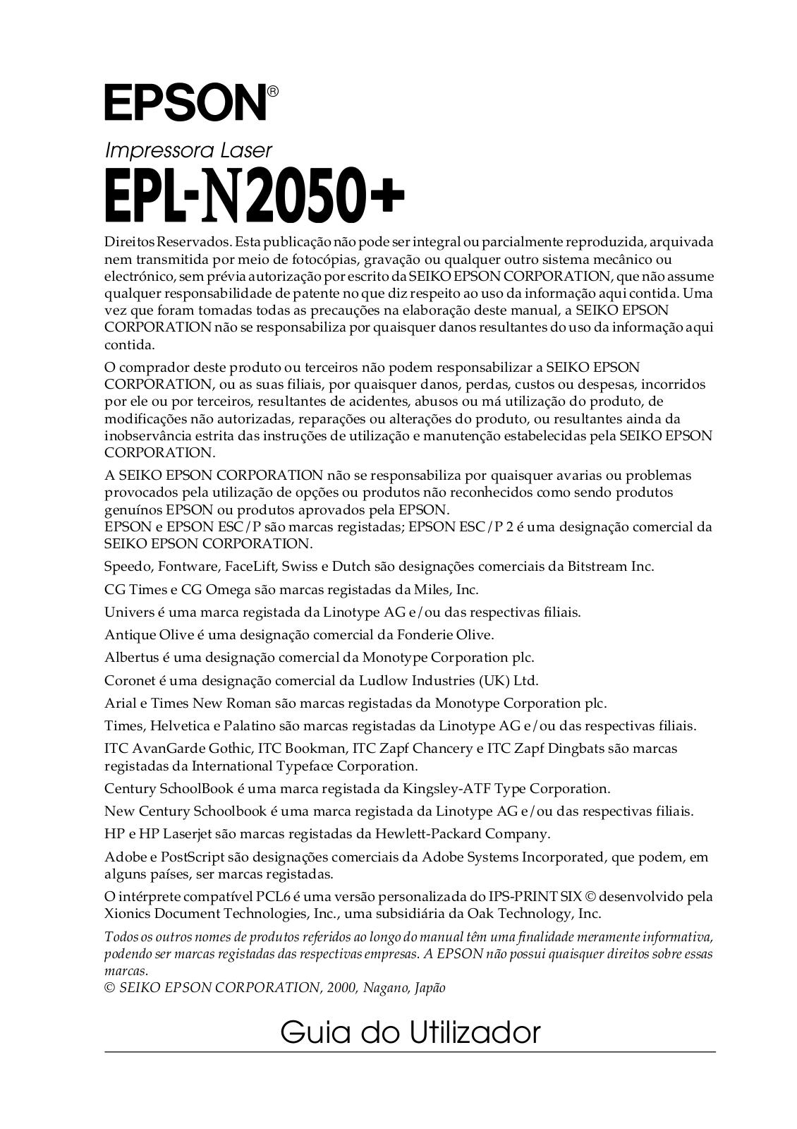 Epson EPL-N2050+ USER  GUIDE