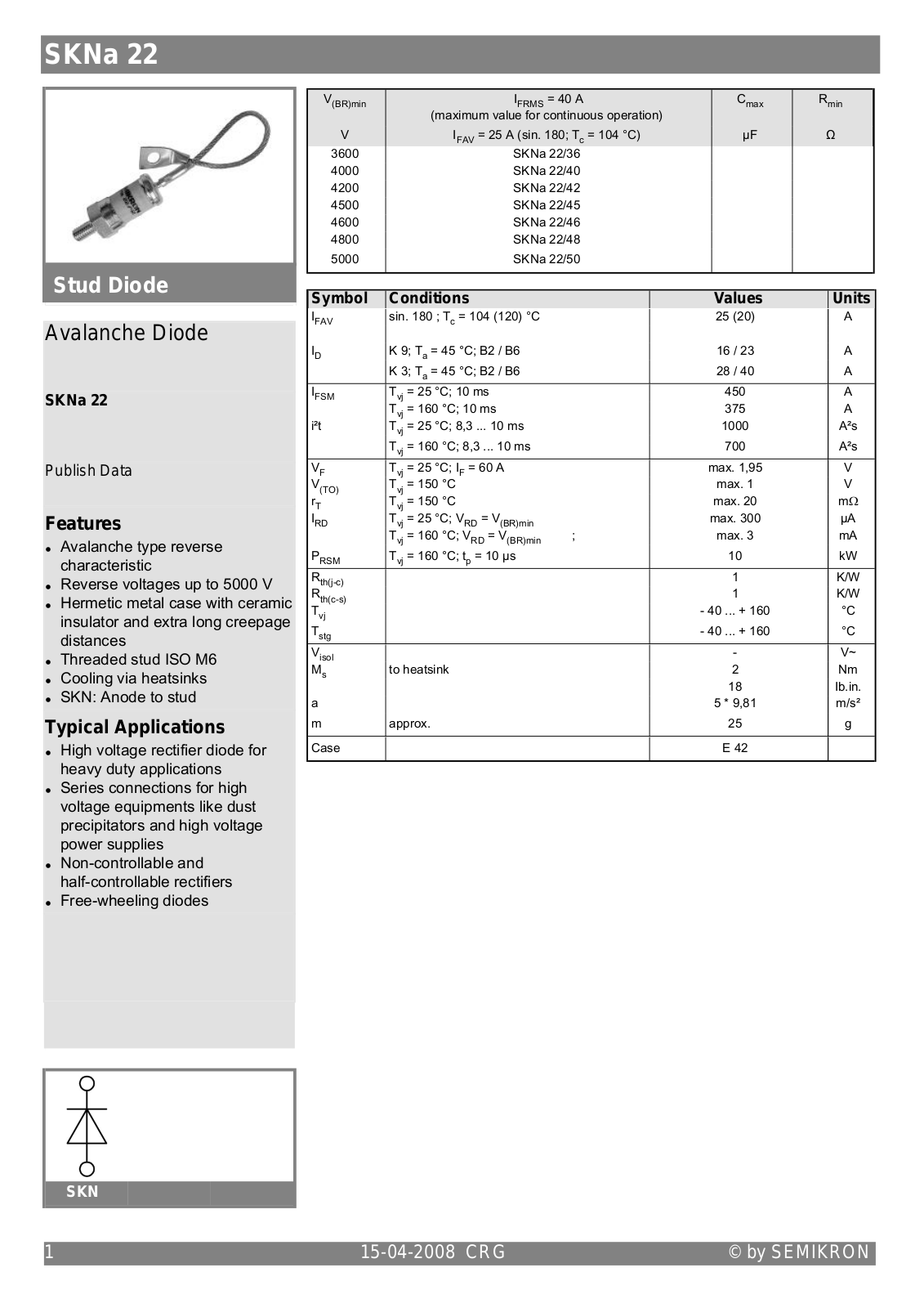 Semikron SKNA22 Data Sheet