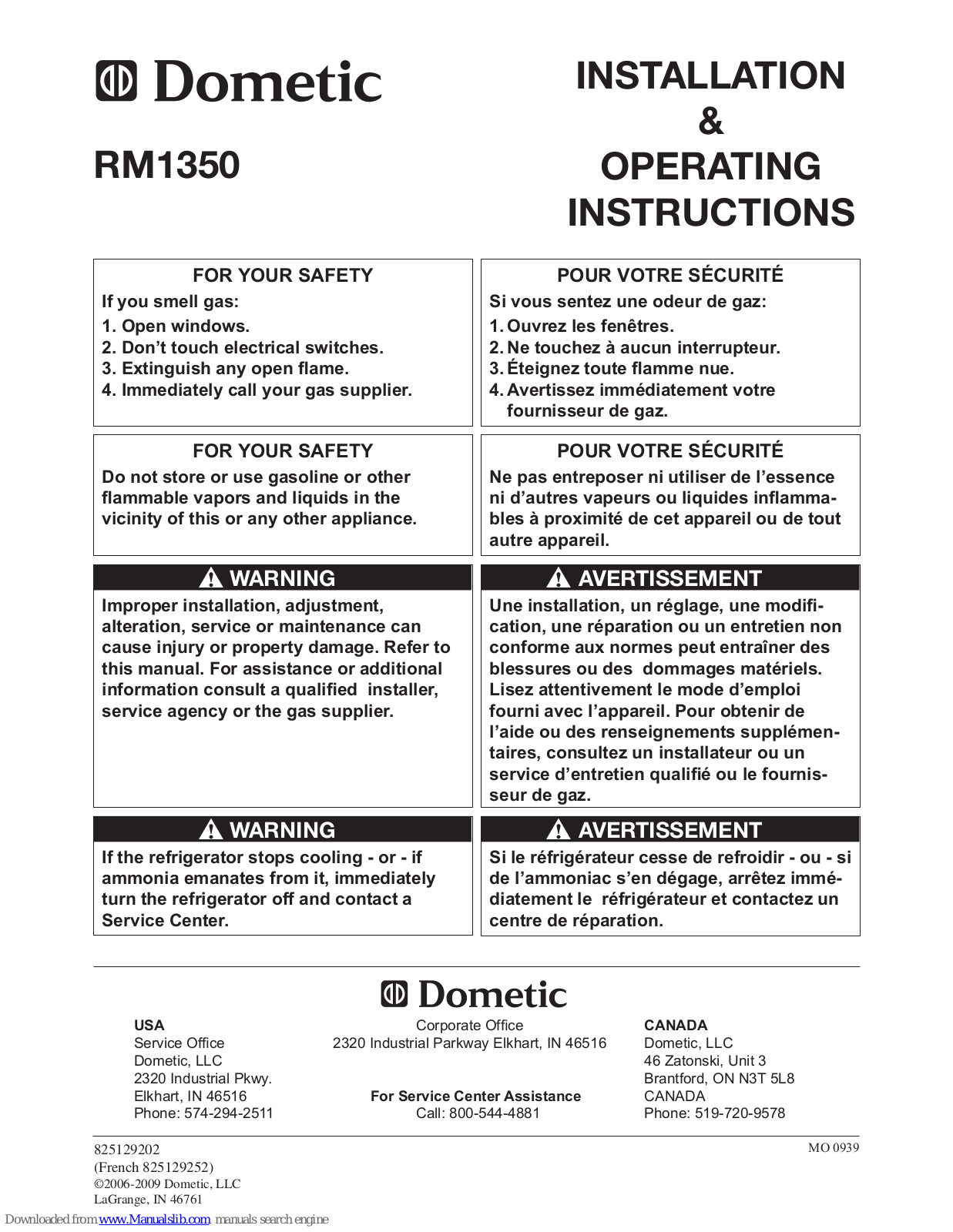 Dometic RM1350M, RM1350WIM, RM1350WID, RM1350MIM, RM1350IM Installation & Operating Instructions Manual