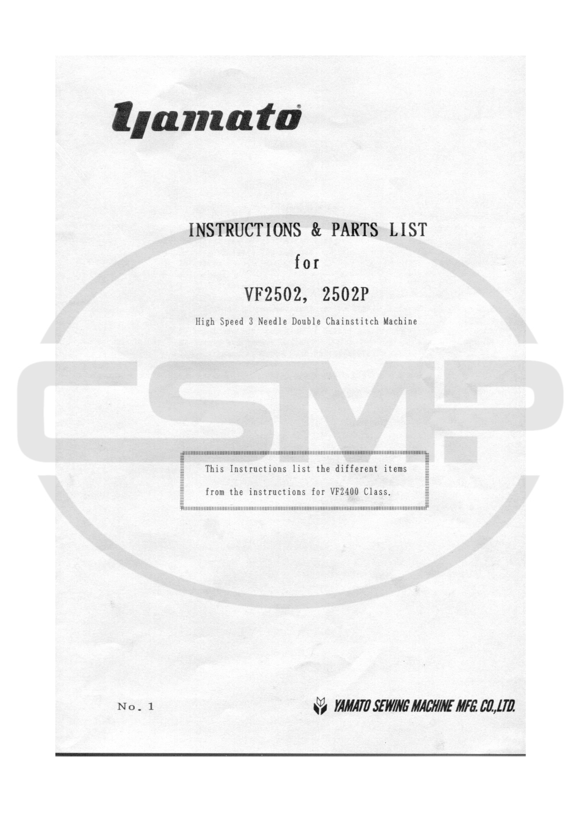 Yamato VF2502P Parts Book