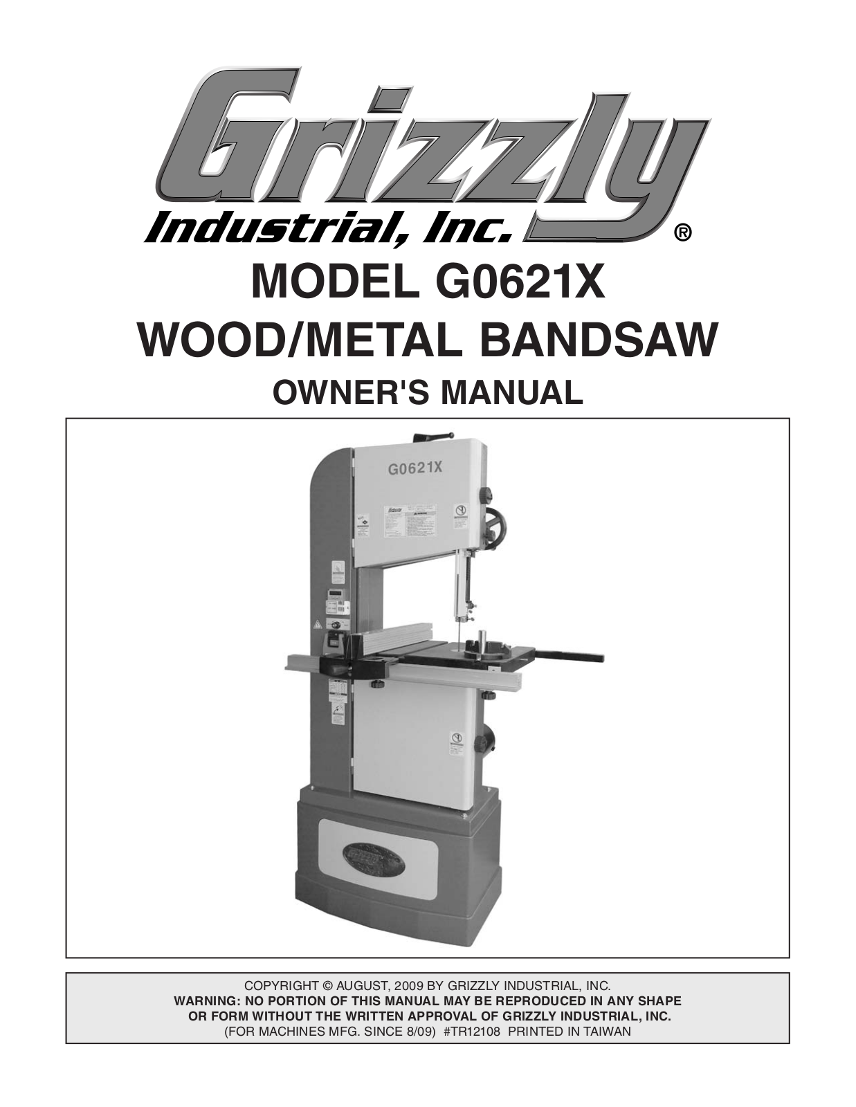 Grizzly G0621X User Manual