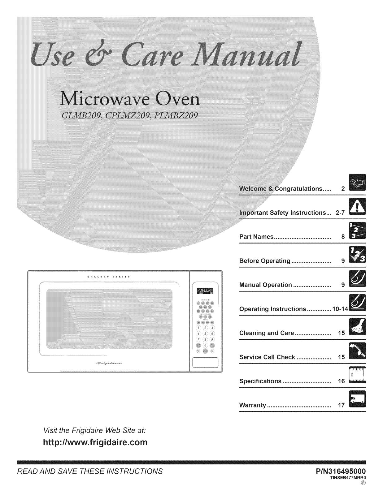 Frigidaire CPLMZ209GCA Owner’s Manual