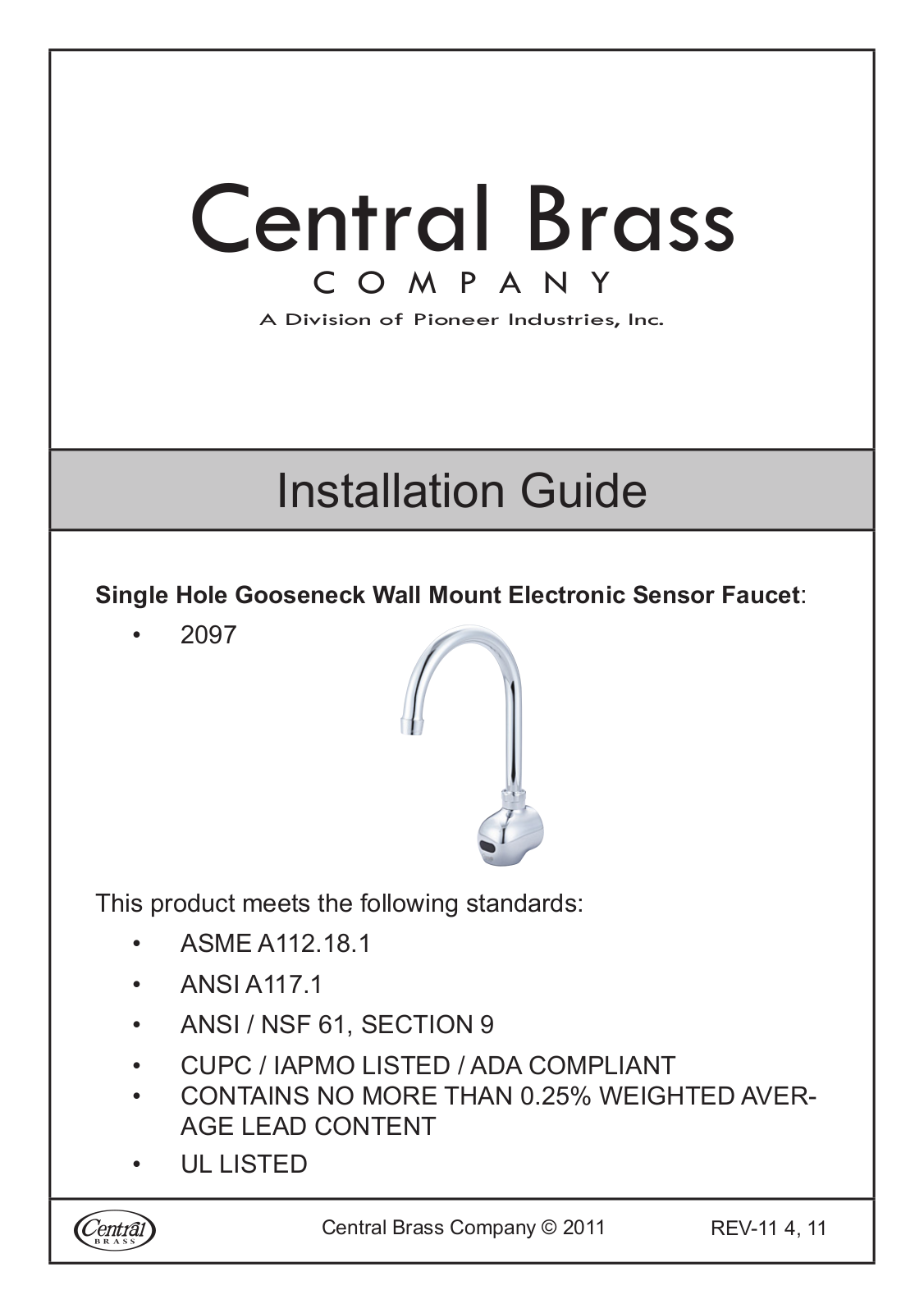 CENTRAL BRASS 2097 Installation  Manual - ManualMachine.com