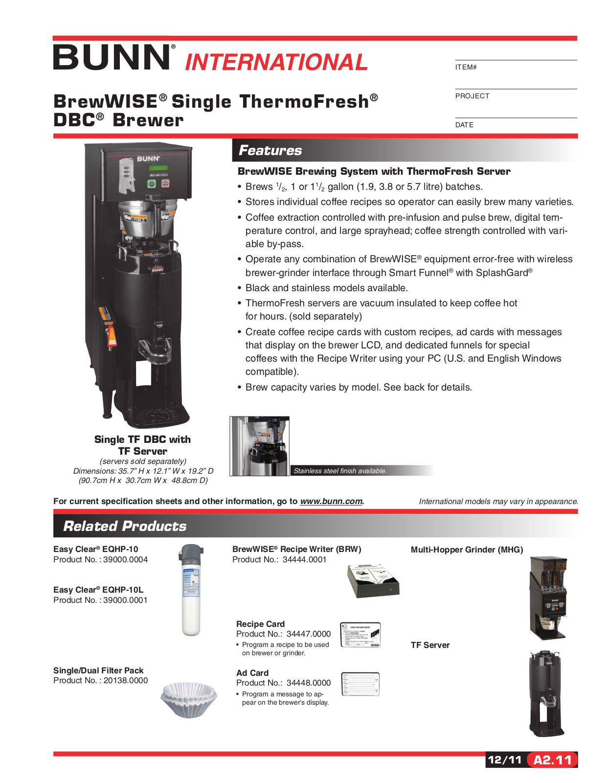 Bunn-O-Matic Single TF DBC General Manual