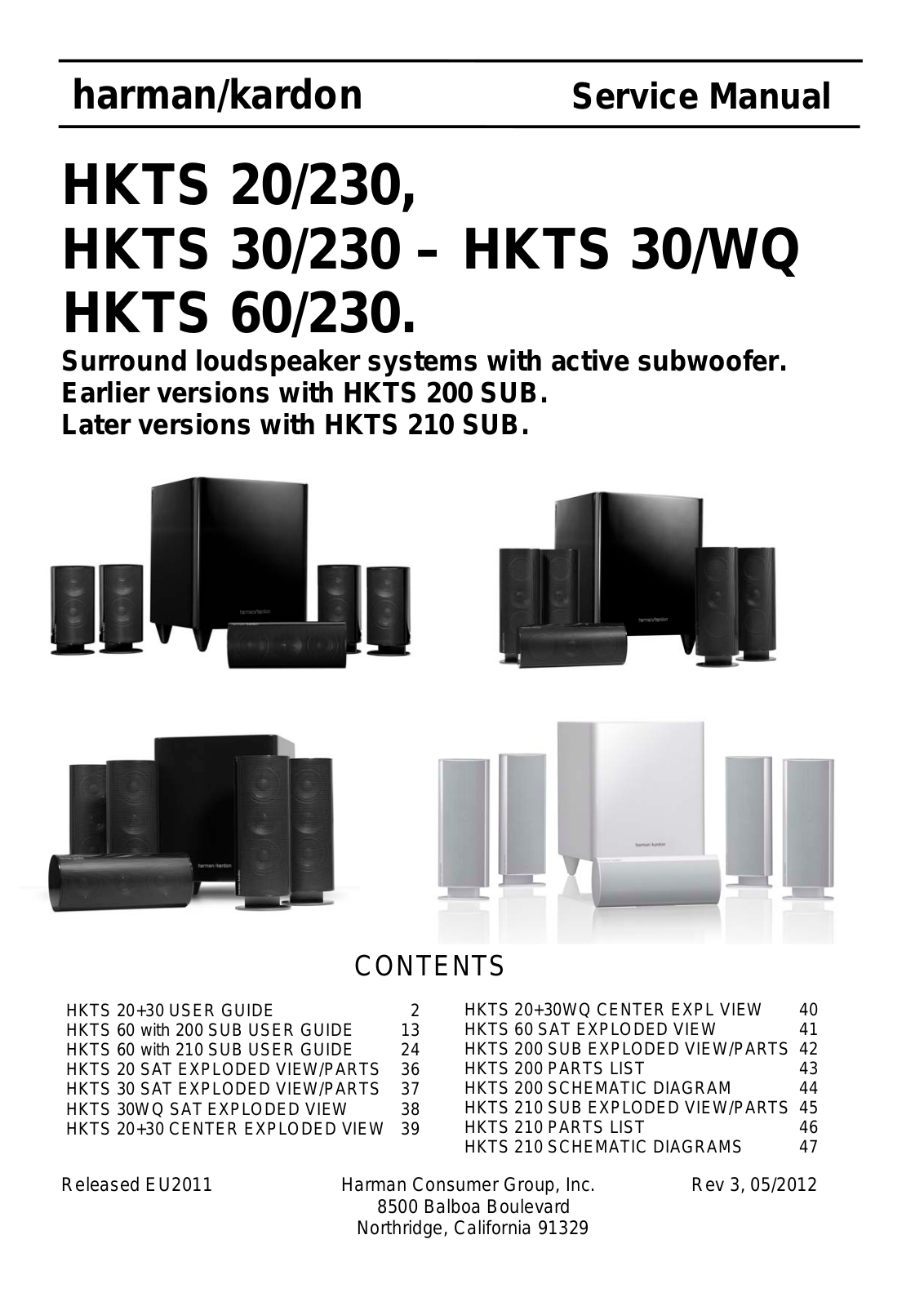 Harman Kardon HKTS-60-230, HKTS-30-WQ, HKTS-30-230, HKTS-20-230 Service Manual