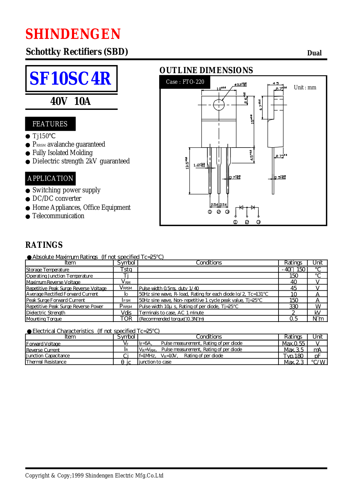 Shindengen Electric Manufacturing Company Ltd SF10SC4R Datasheet