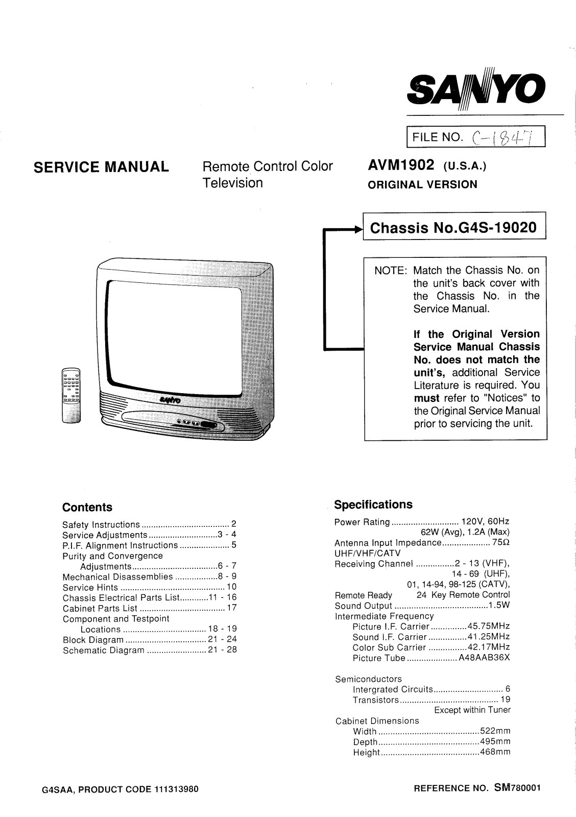 Sanyo AVM1902 Schematic