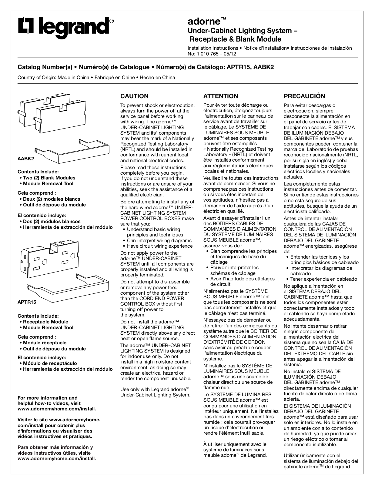 Legrand APTR15 User Manual