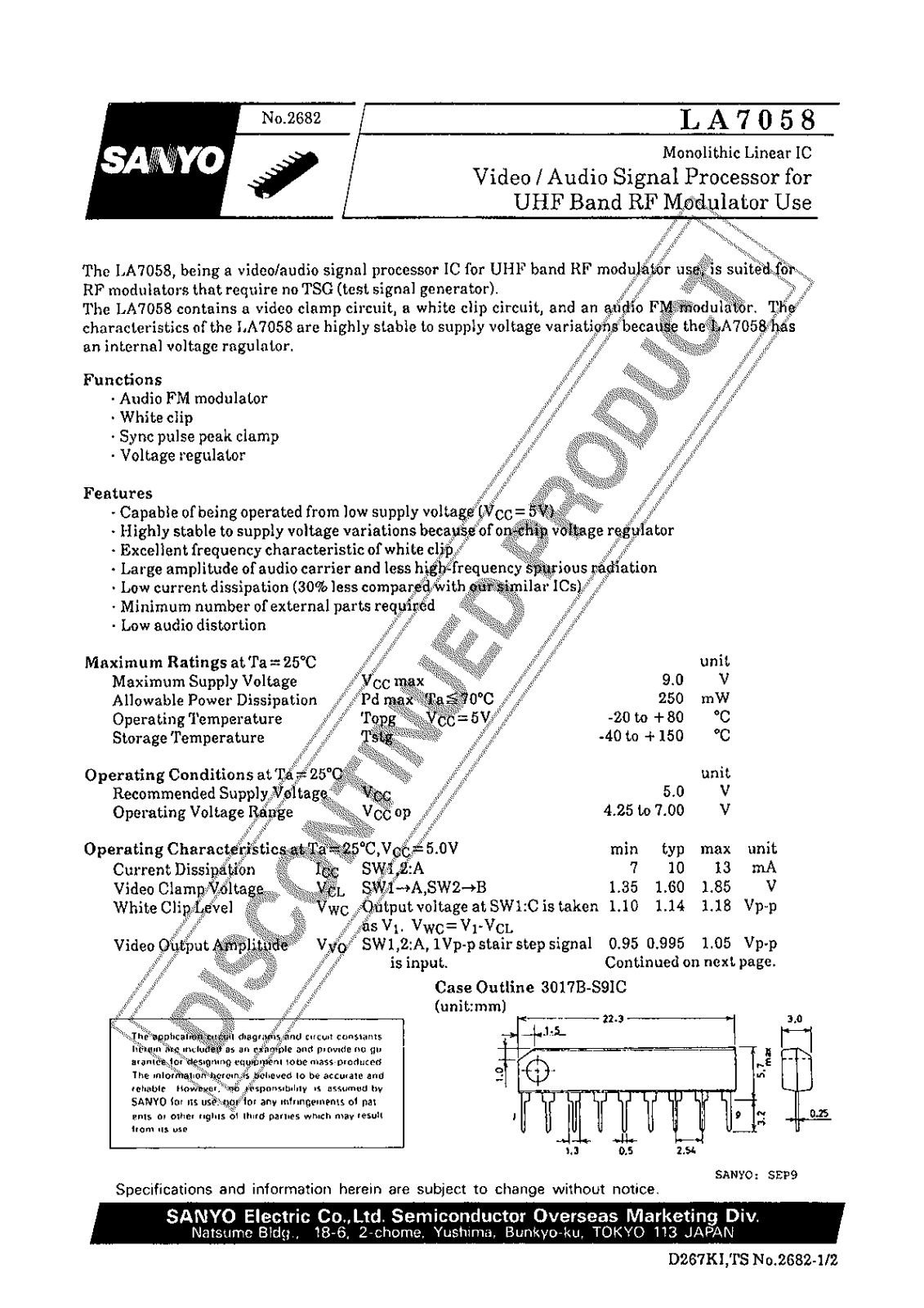 Sanyo LA7058 Specifications