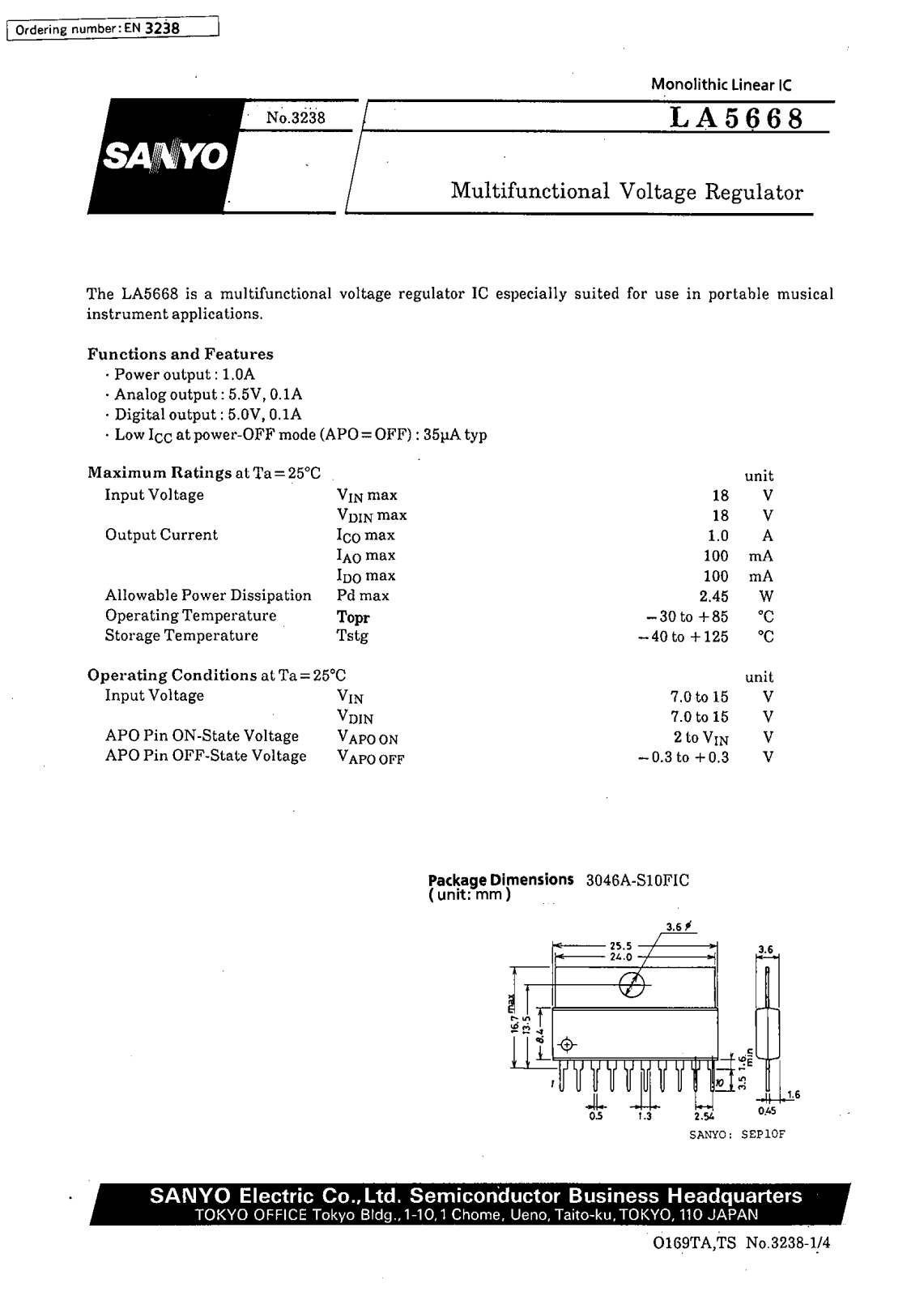 SANYO LA5668 Datasheet