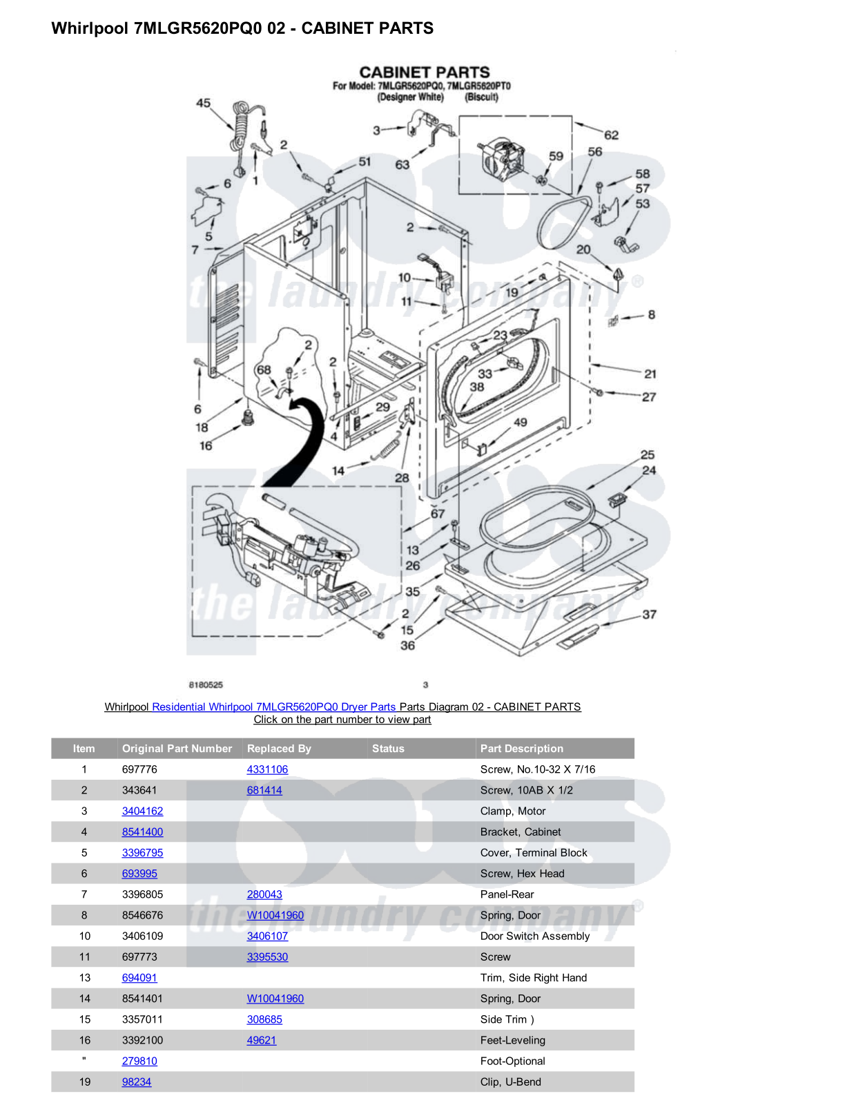 Whirlpool 7MLGR5620PQ0 Parts Diagram