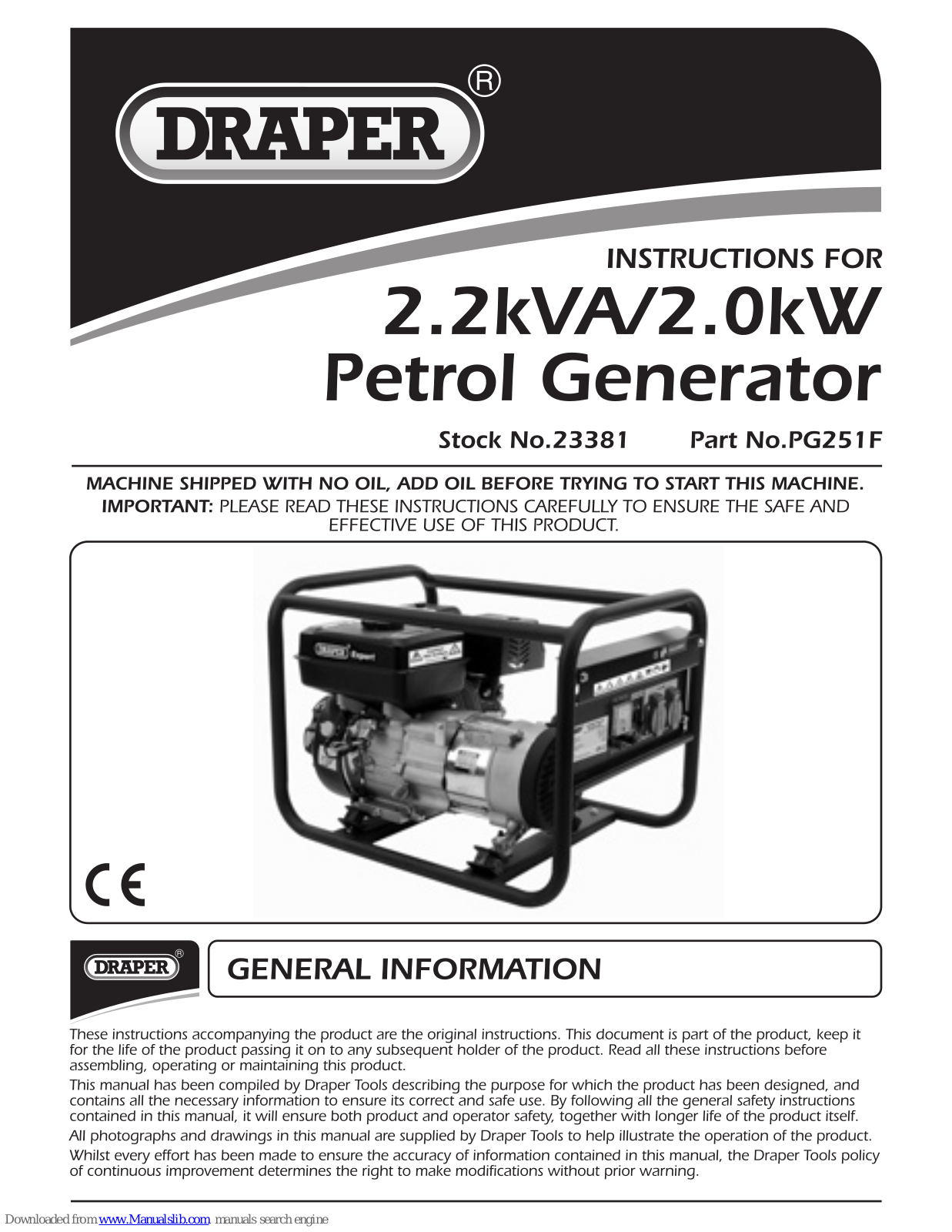 Draper PG251F Instructions Manual - ManualMachine.com