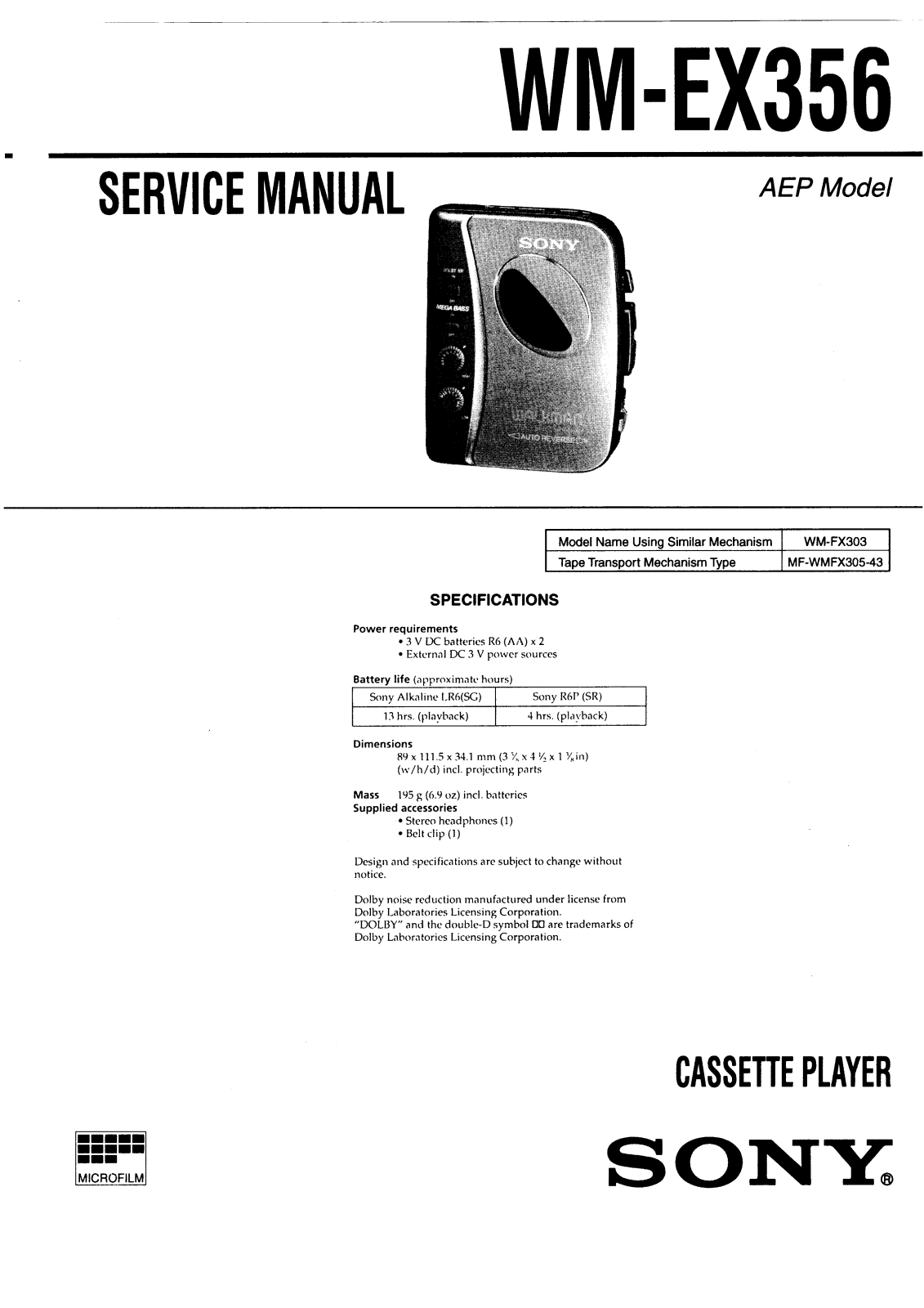 Sony WMEX-356 Service manual