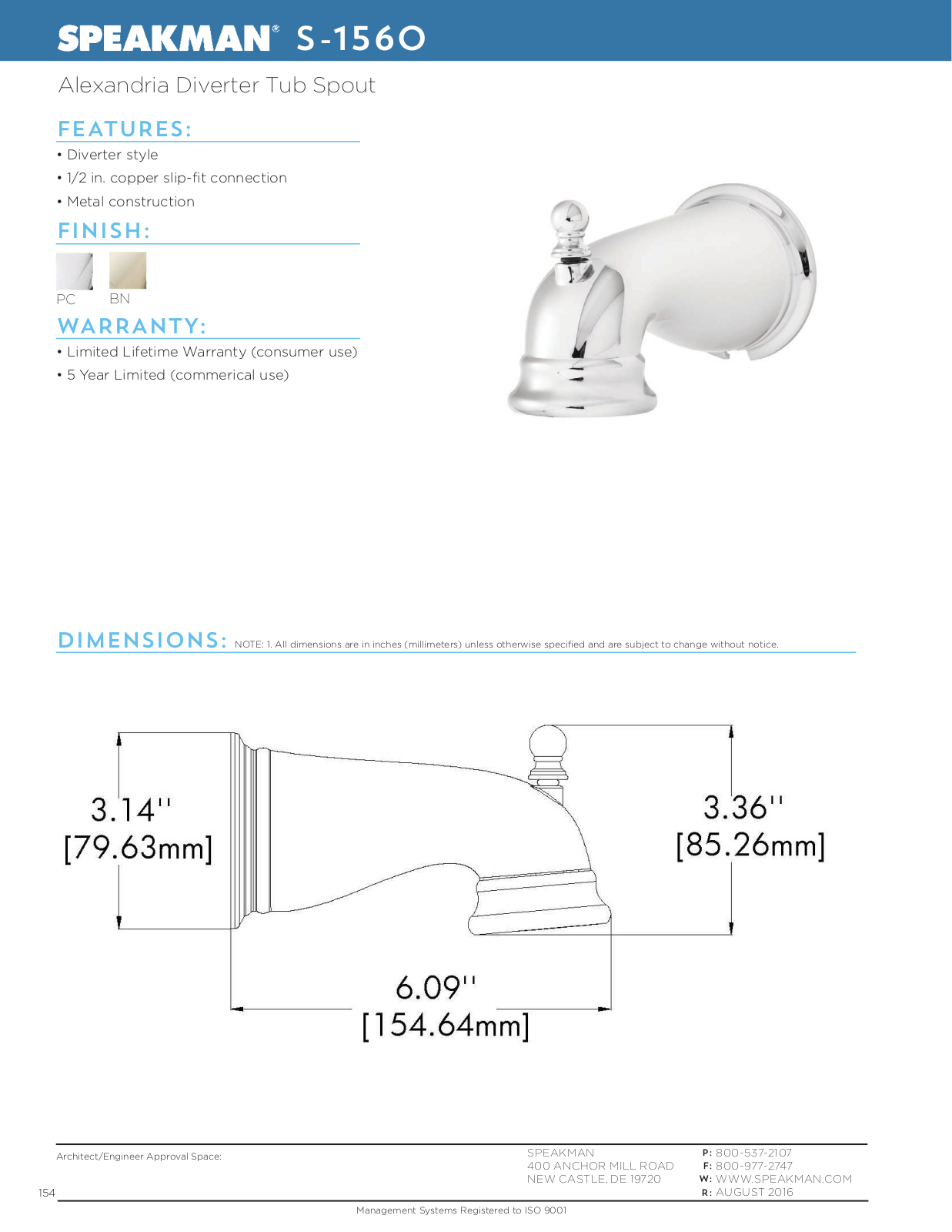 Speakman SPK2294 Specifications & Dimensions - ManualMachine.com
