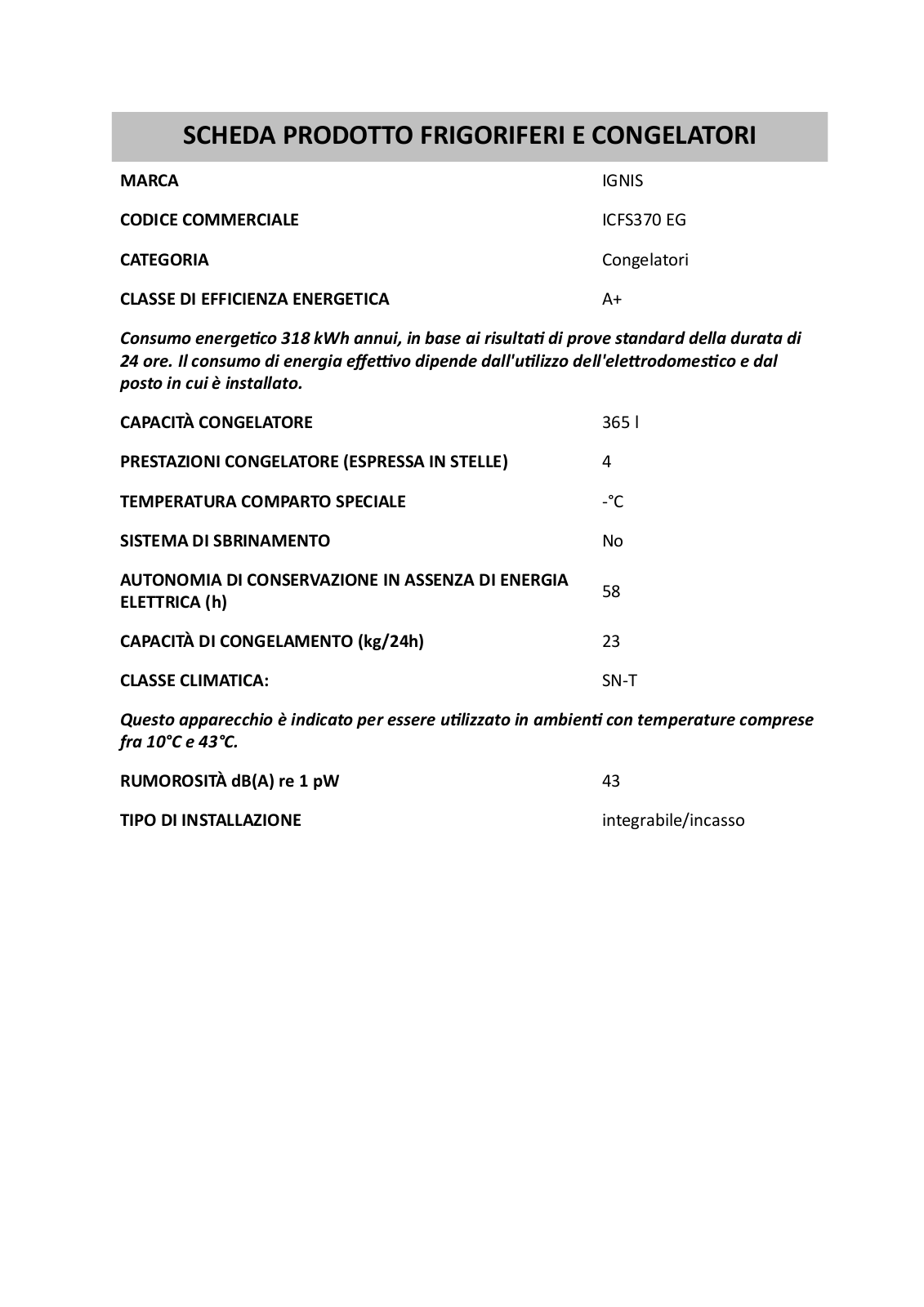 Whirlpool ICFS370 EG INSTRUCTION FOR USE