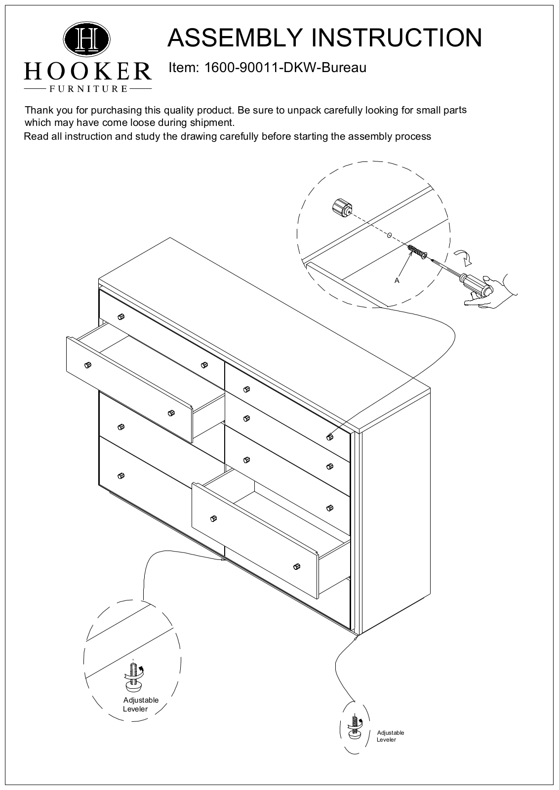 Hooker Furniture 160090011DKW Assembly Guide