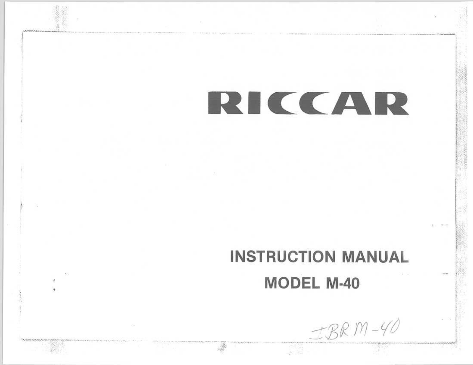 RICCAR M40 Instruction Manual