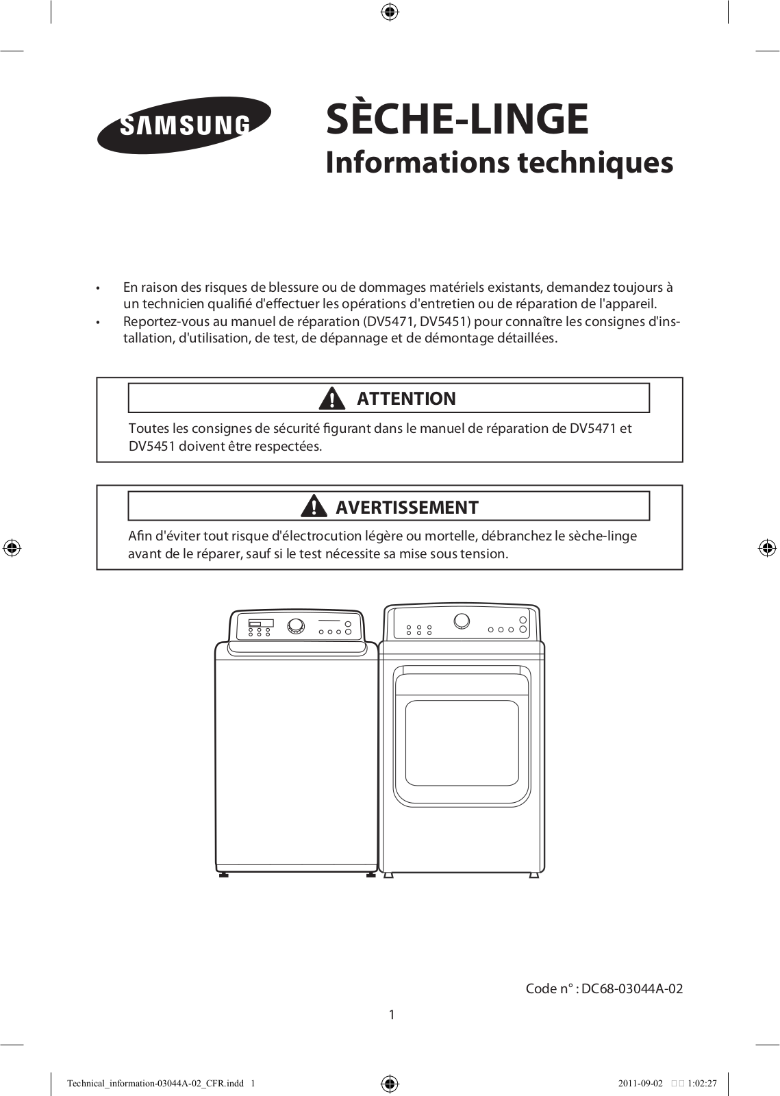 Samsung DV5471AEP/XAC Informations Techniques