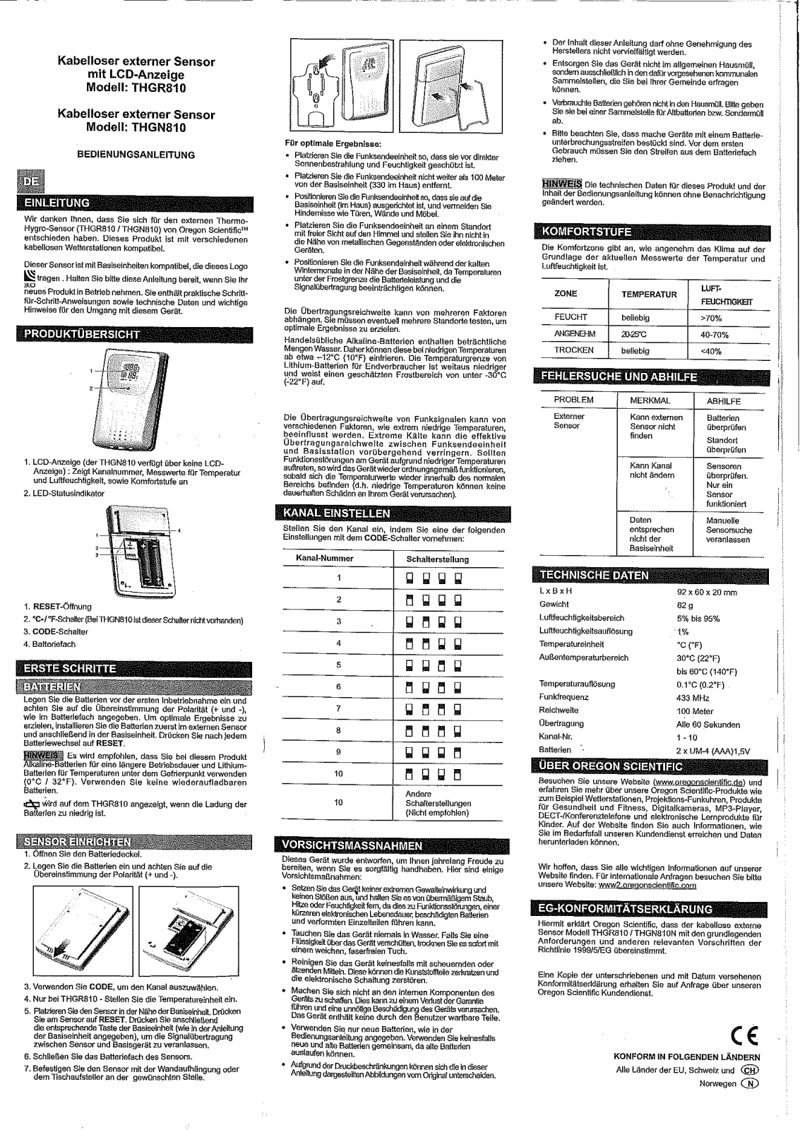 Oregon Scientific THGR 810, THGN 810 User manual