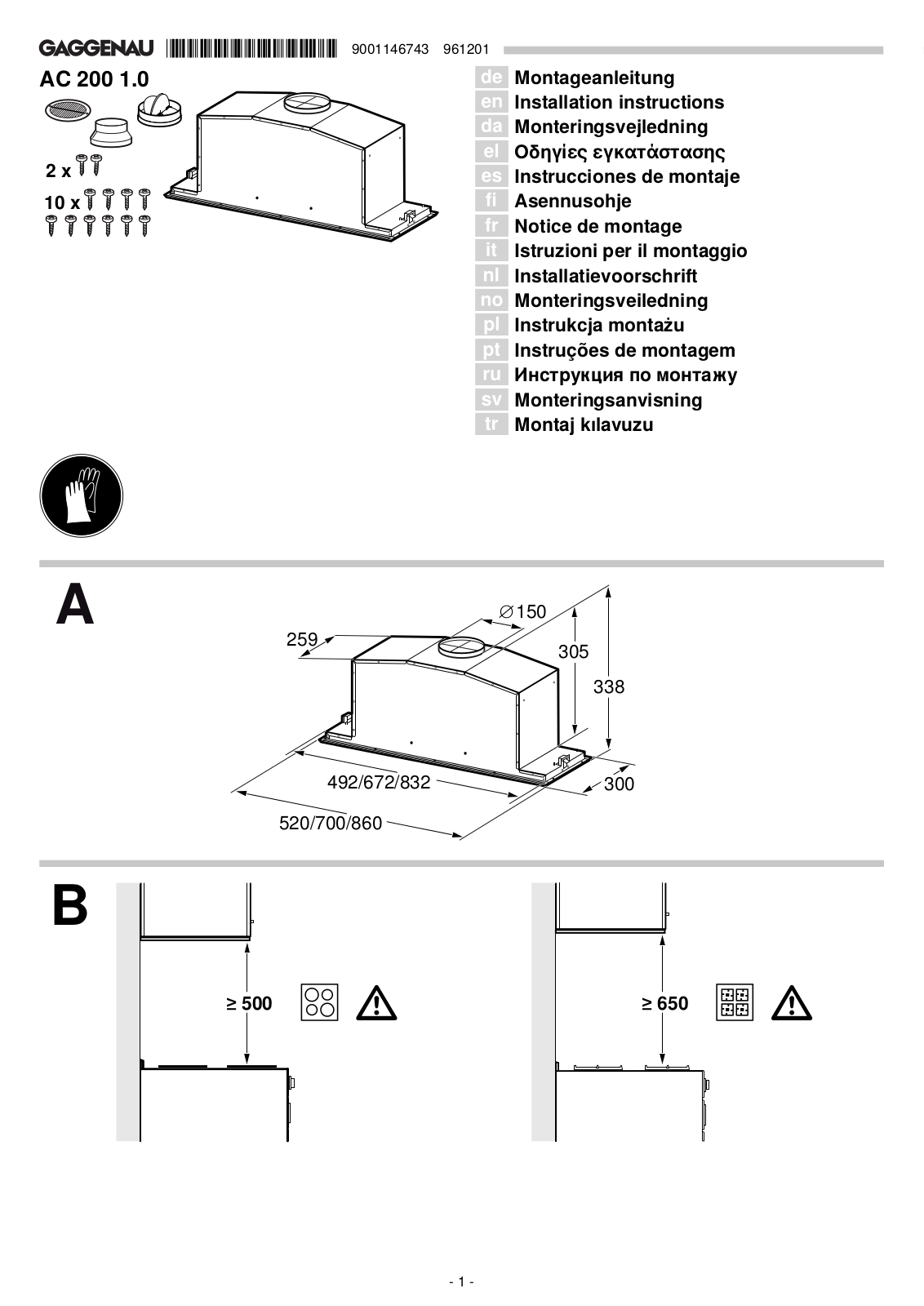 Gaggenau AC200180 Installation Guide