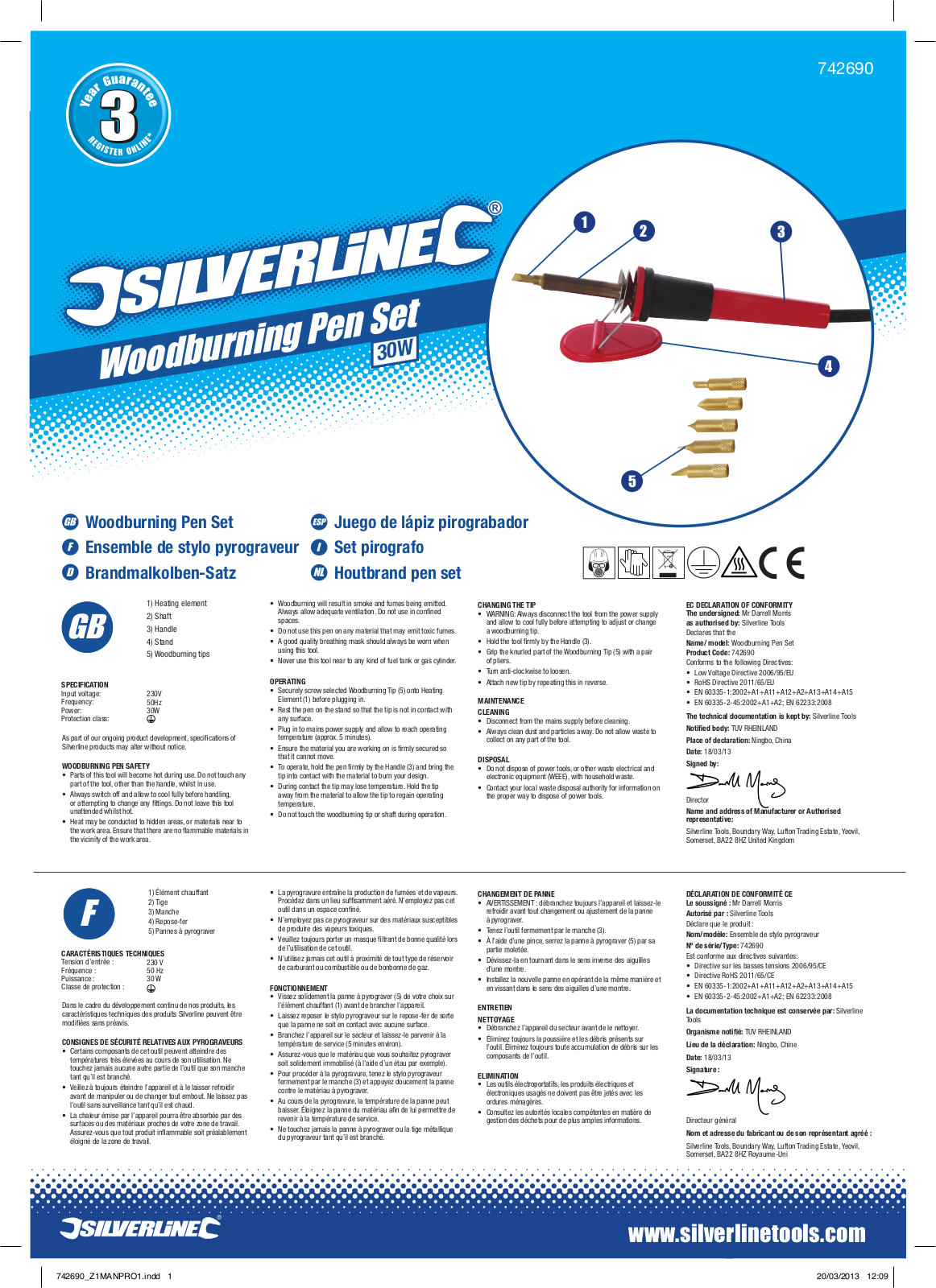 Silverline Woodburning Pen Set User Manual