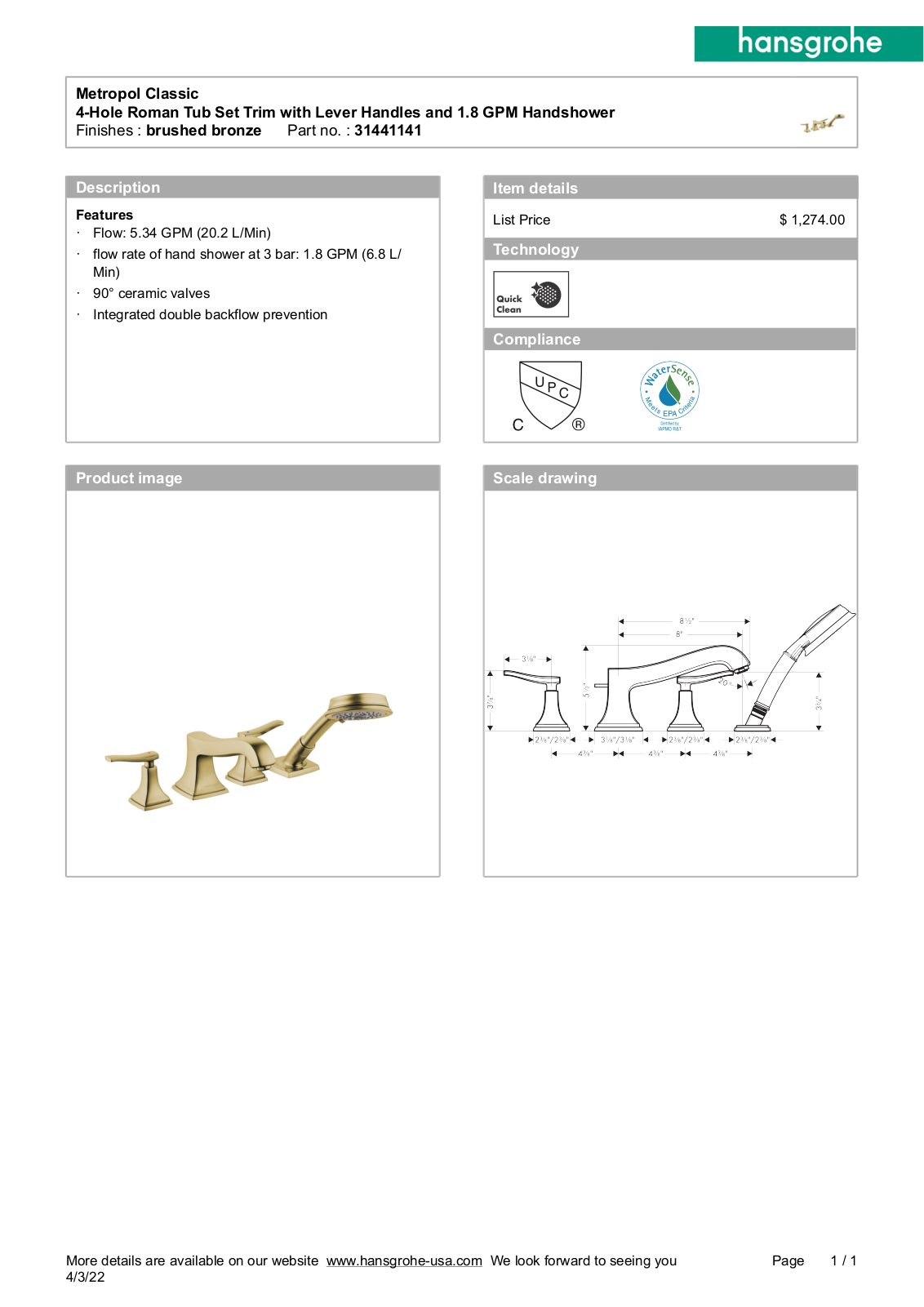 Hansgrohe GCDC1905 Specifications - ManualMachine.com