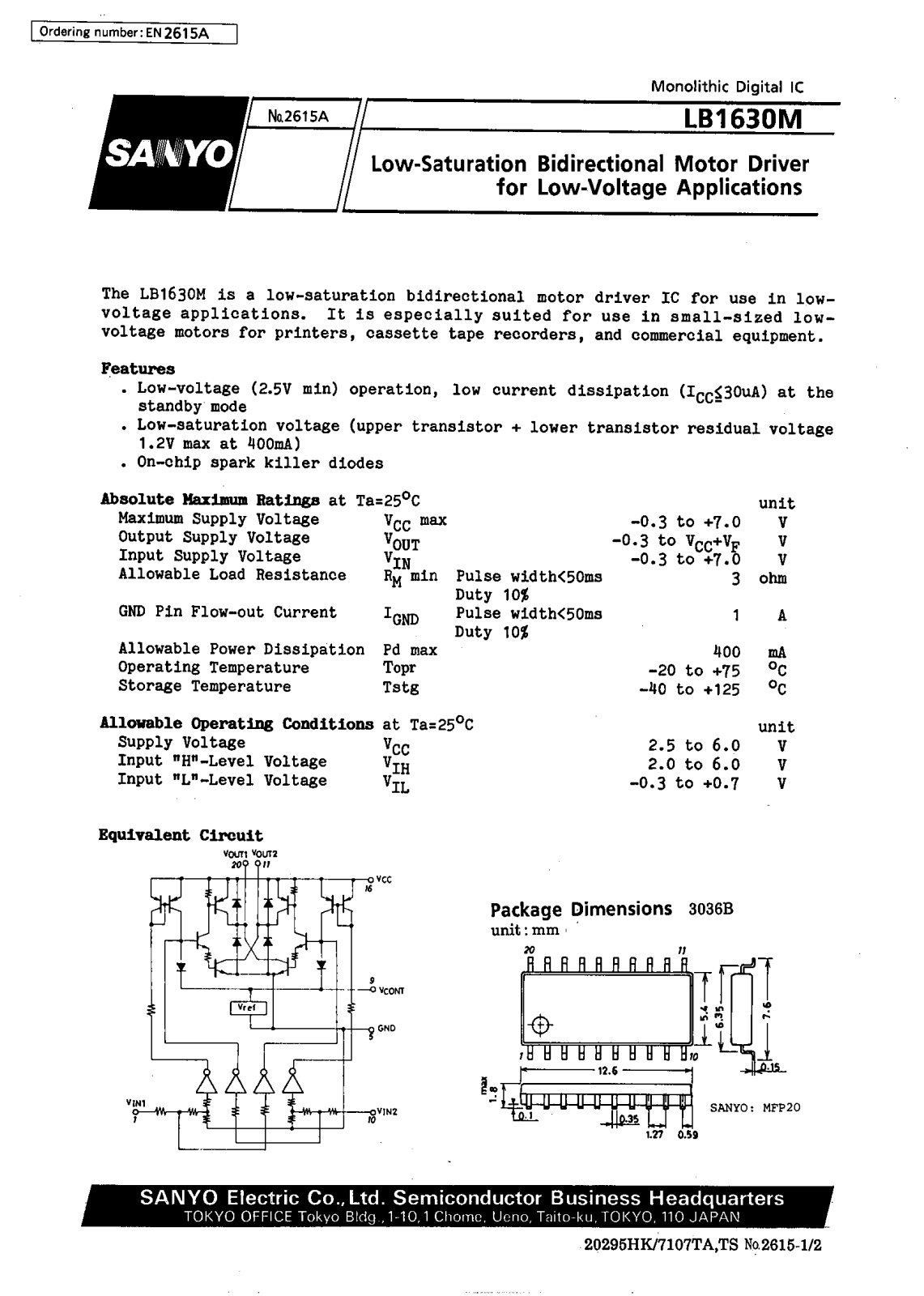 Datasheet LB1630M Datasheet (SANYO) - ManualMachine.com