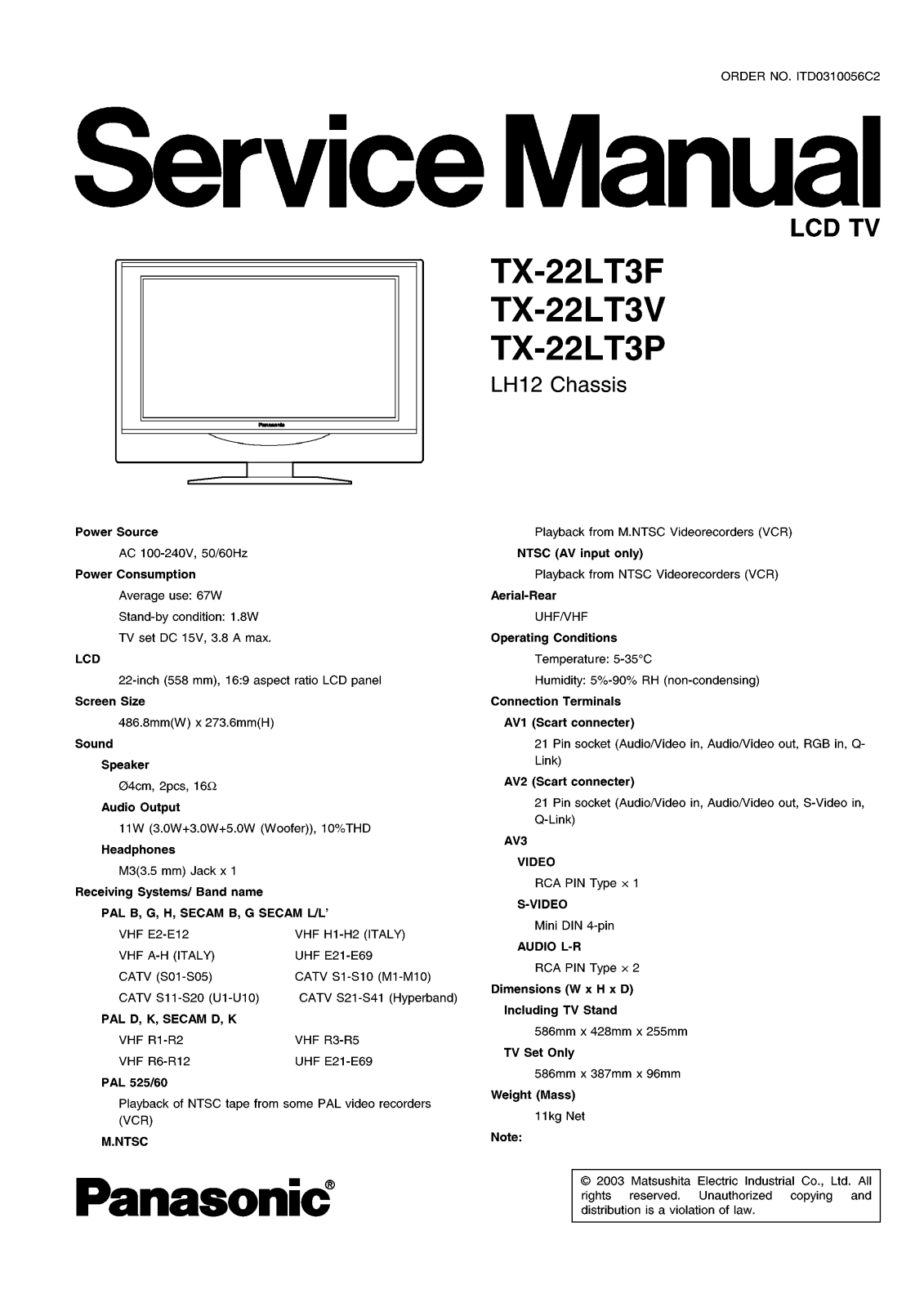 Panasonic TX-22LT3F Schematic