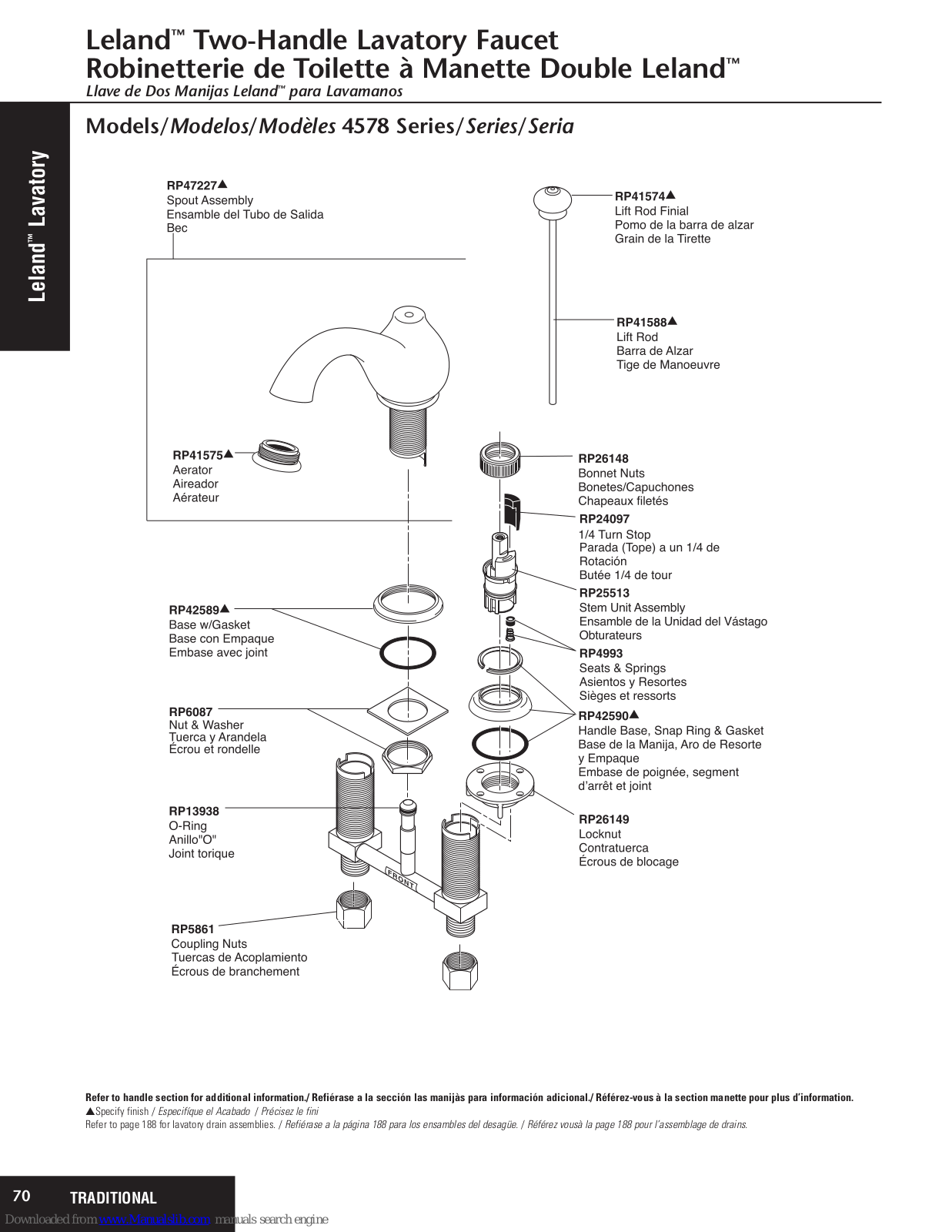 Delta 4578 Series, Leland 4578 Series Parts List