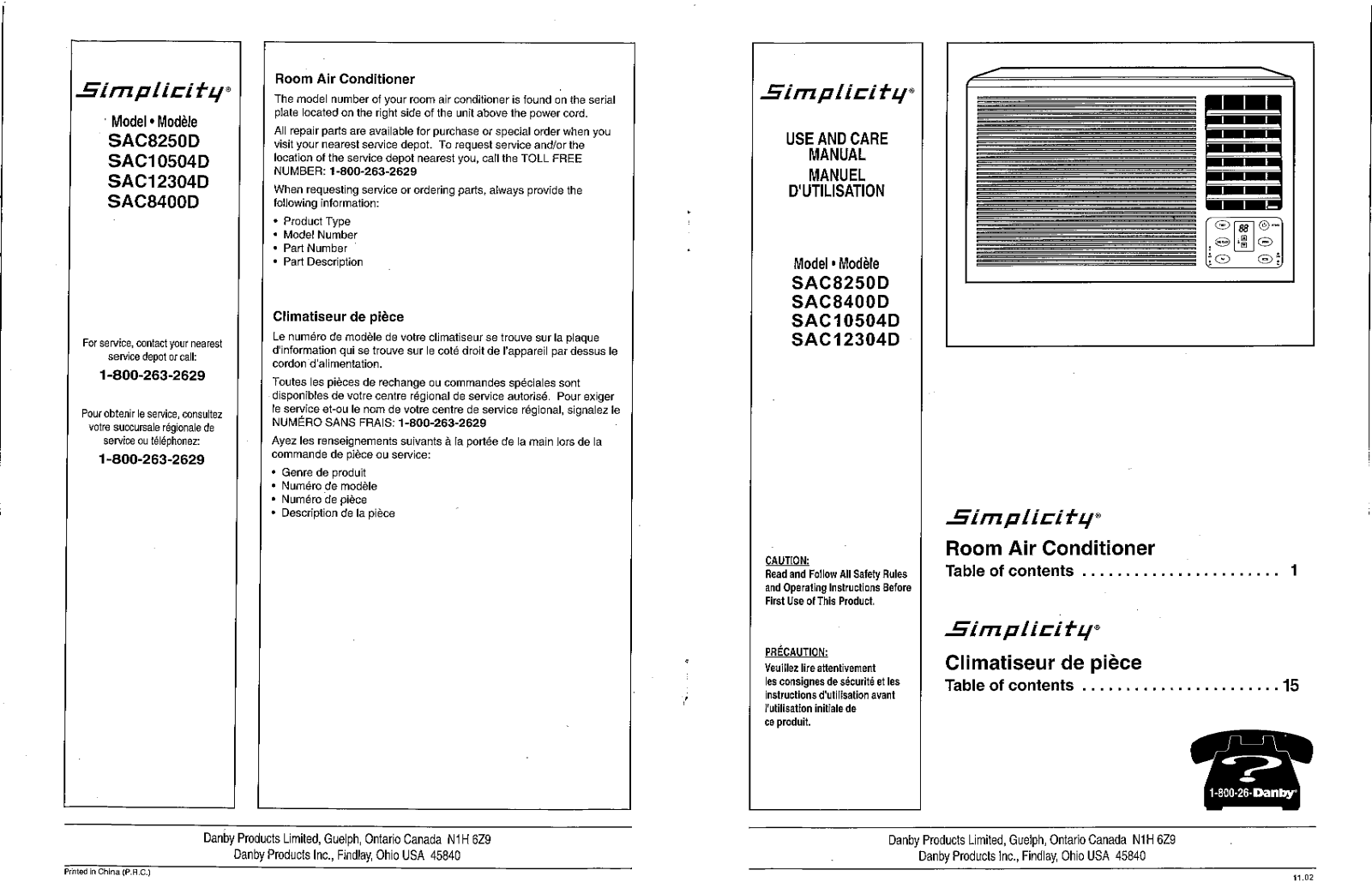 Danby SAC10504D, SAC8400D, SAC8250D User Manual