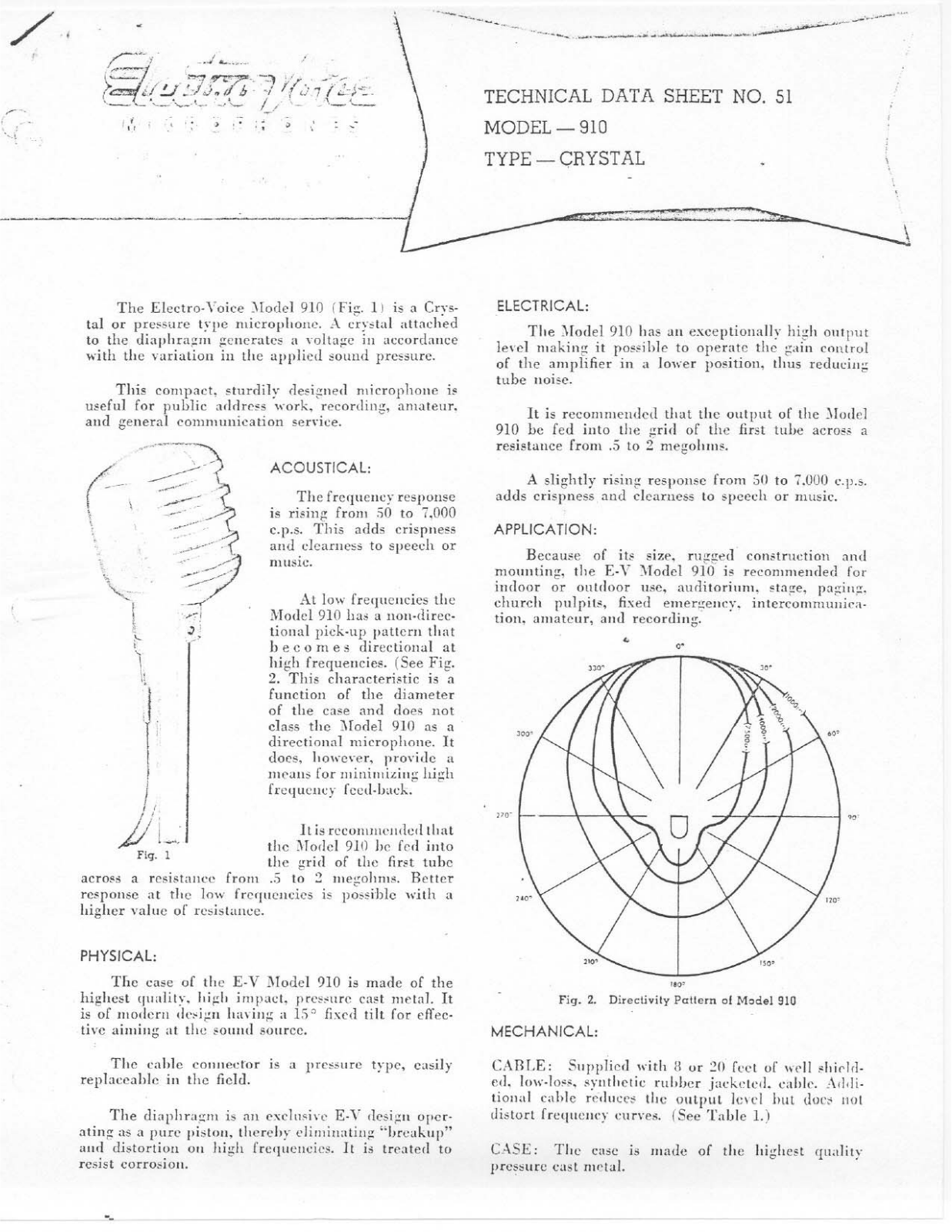 Electro-voice 910 DATASHEET