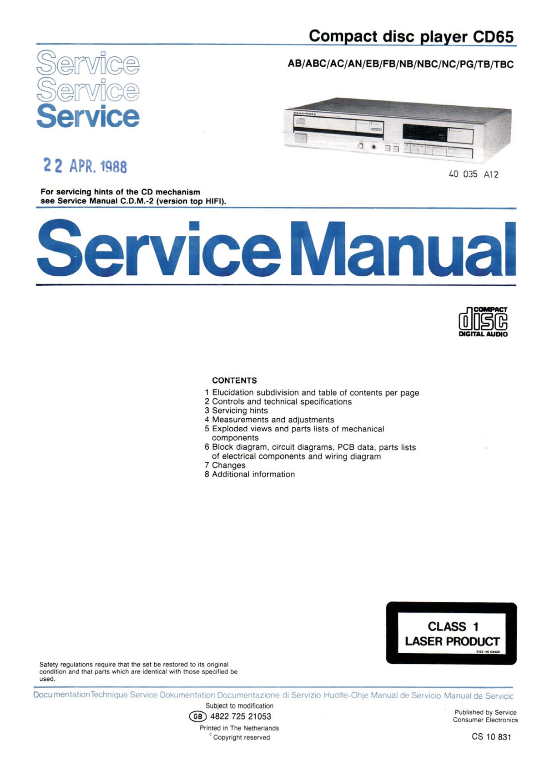 Marantz CD-65 Service Manual