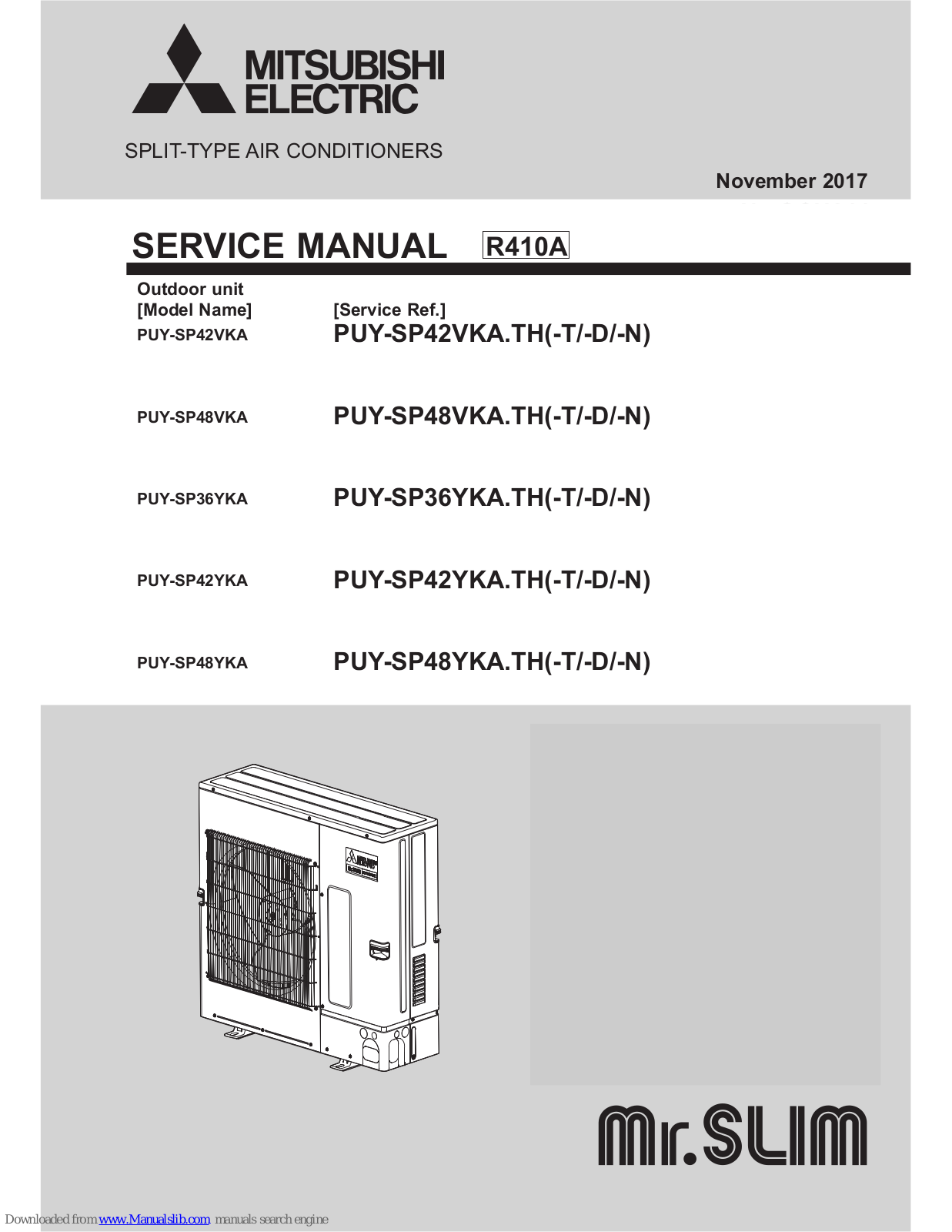 Mitsubishi Electric PUY-SP42VKA, PUY-SP42YKA, PUY-SP48YKA, PUY-SP48VKA, PUY-SP36YKA Service Manual