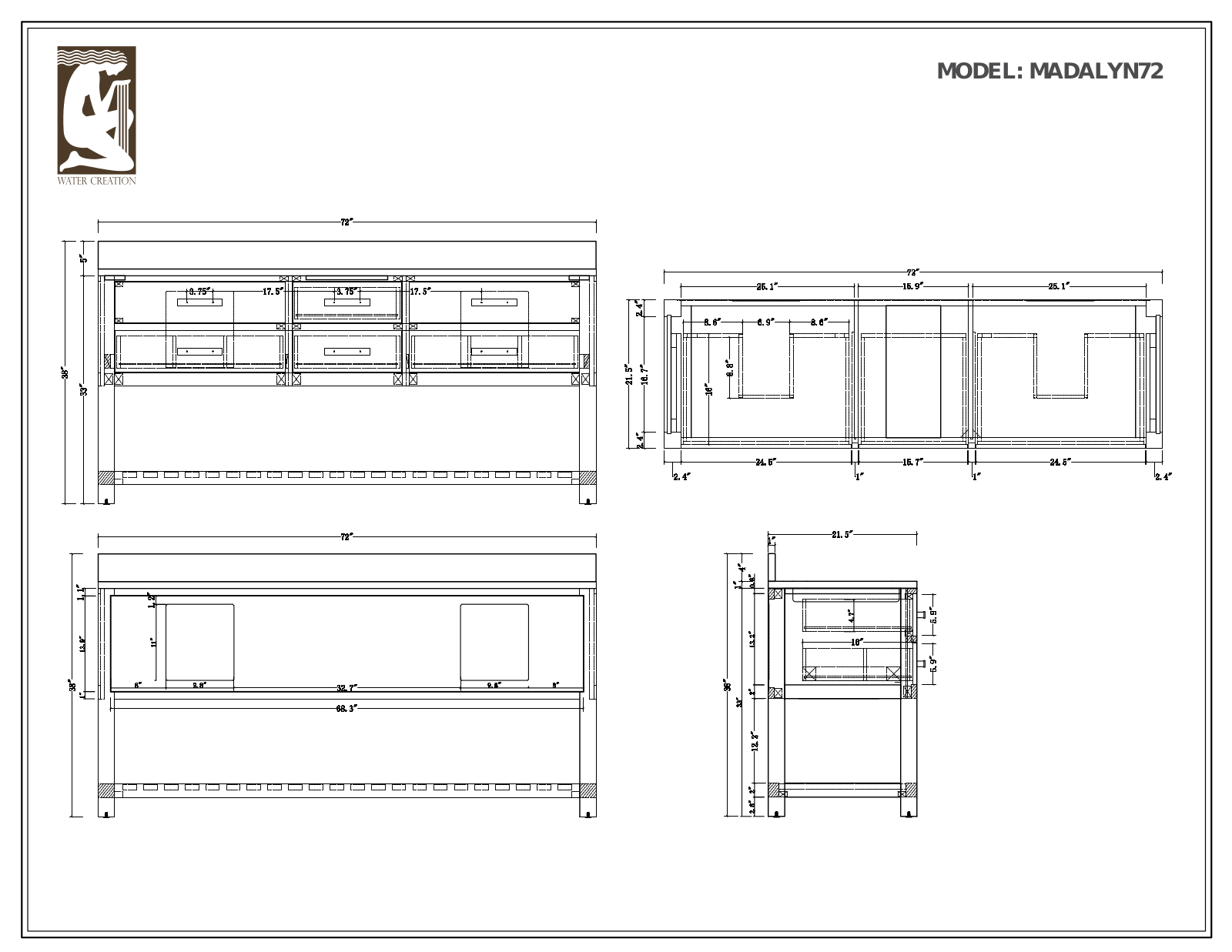 Water Creation MADALYN72G, MADALYN72GF, MADALYN72ECF, MADALYN72EC, MADALYN72EBF Specifications - ManualMachine.com