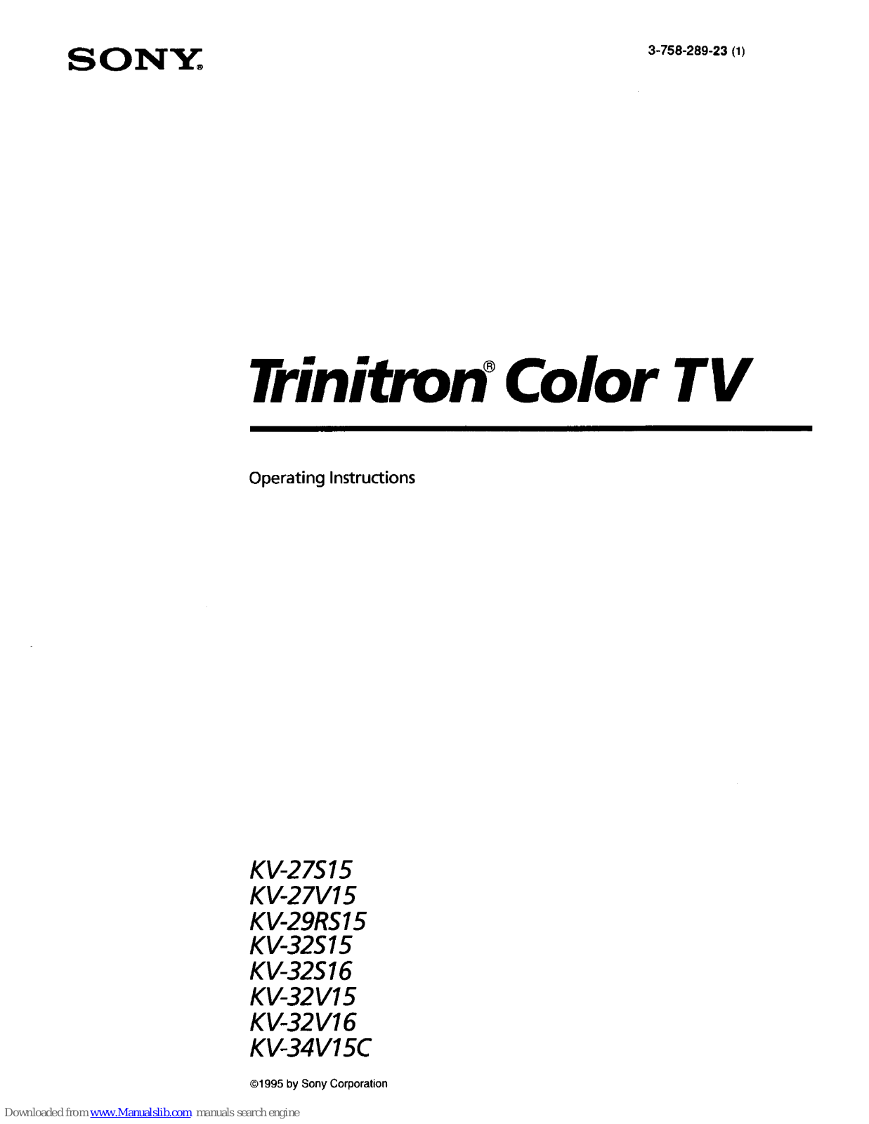 Sony Trinitron KV-32V16,Trinitron KV-34V15C Operating Instructions Manual