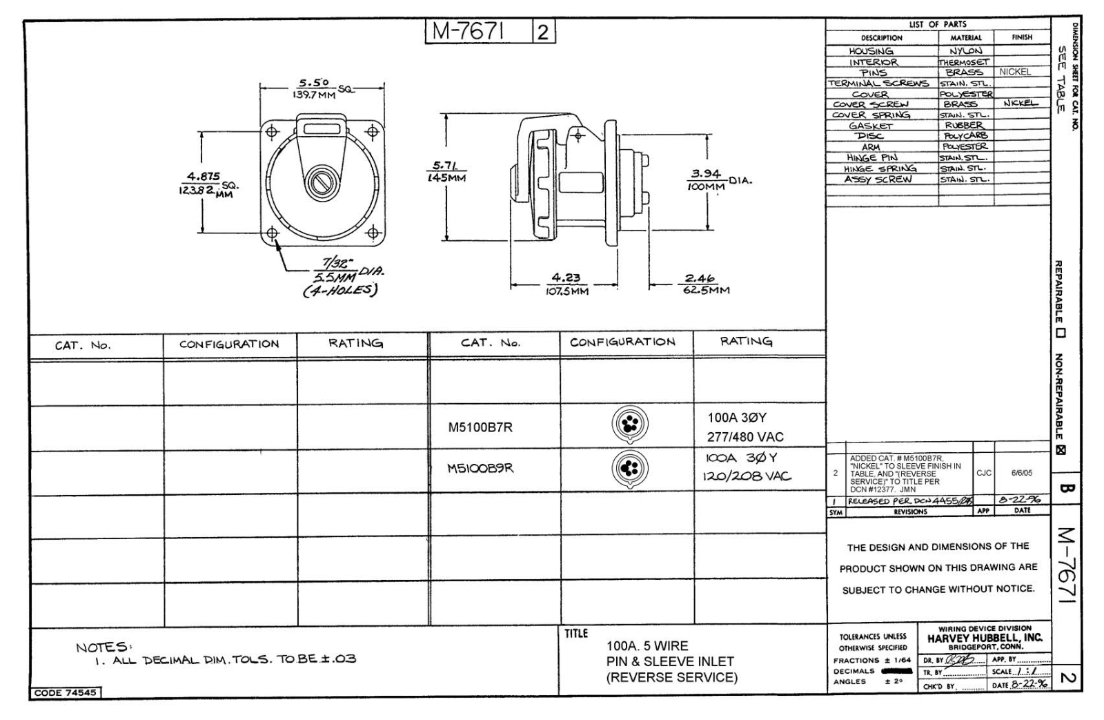 Hubbell M5100B7R Reference Drawing