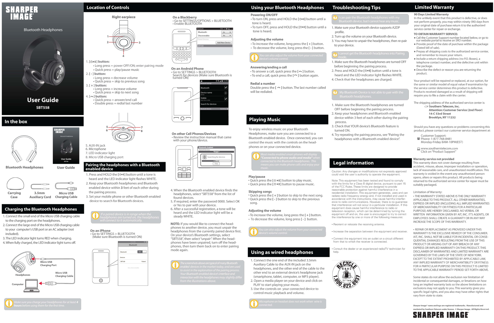 Sharper image SBT558 User Manual