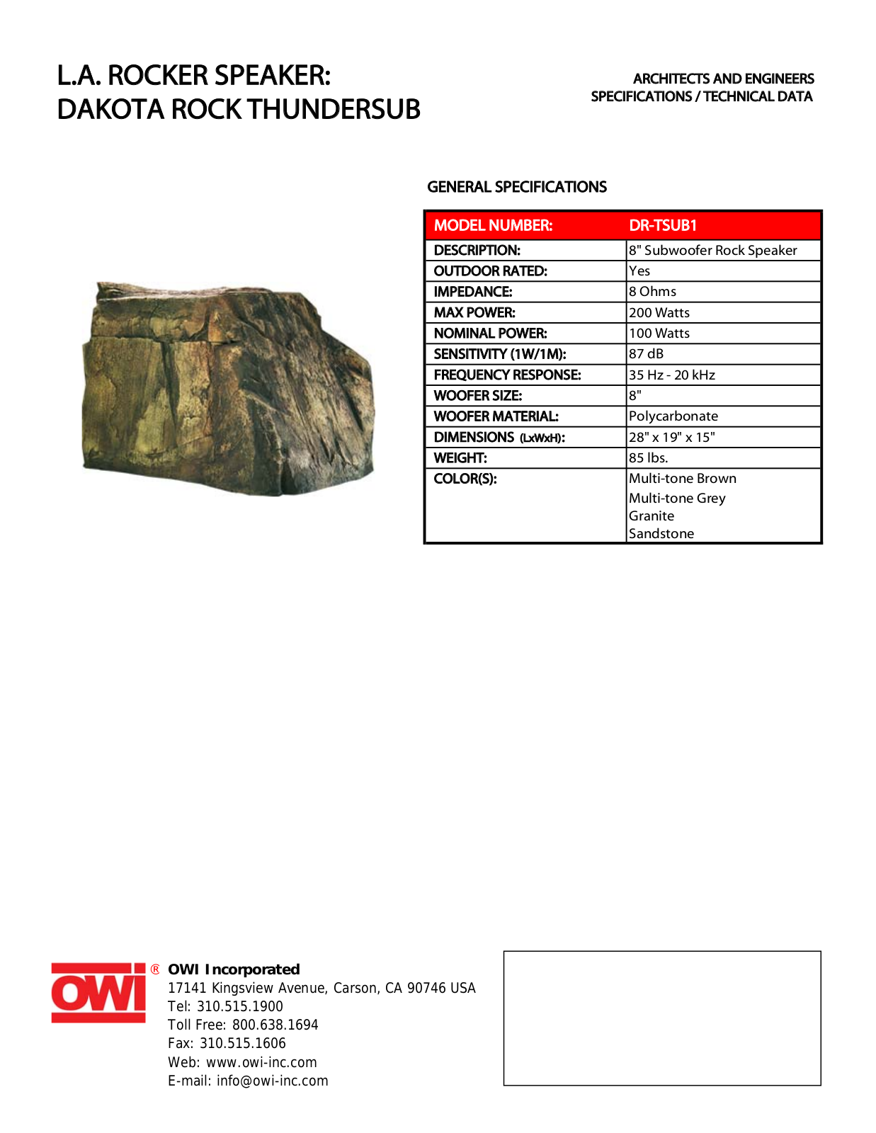 OWI DR-TSUB1 User Manual - ManualMachine.com