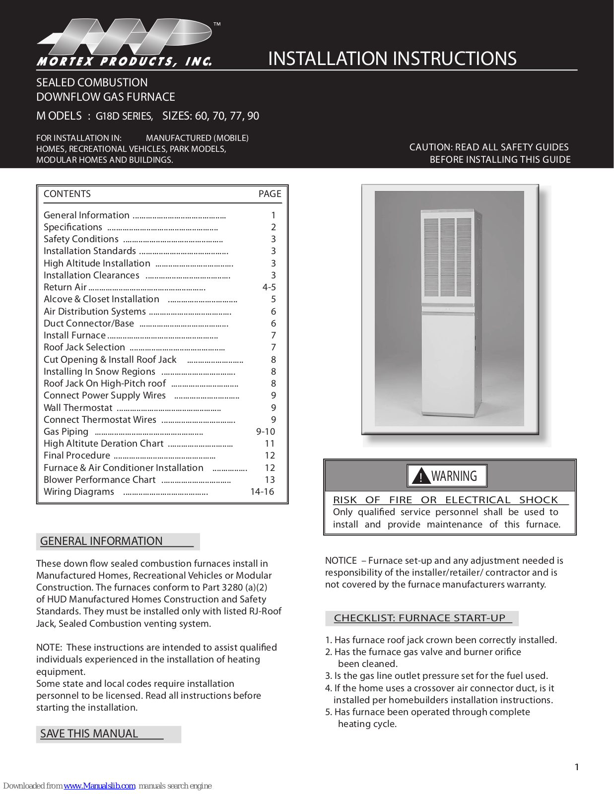 MORTEX G18D060AH2AA, G18D090AH2AA, G18D070AH2AA, G18D077AH2AA, G18D060CA3AA Installation Instructions Manual