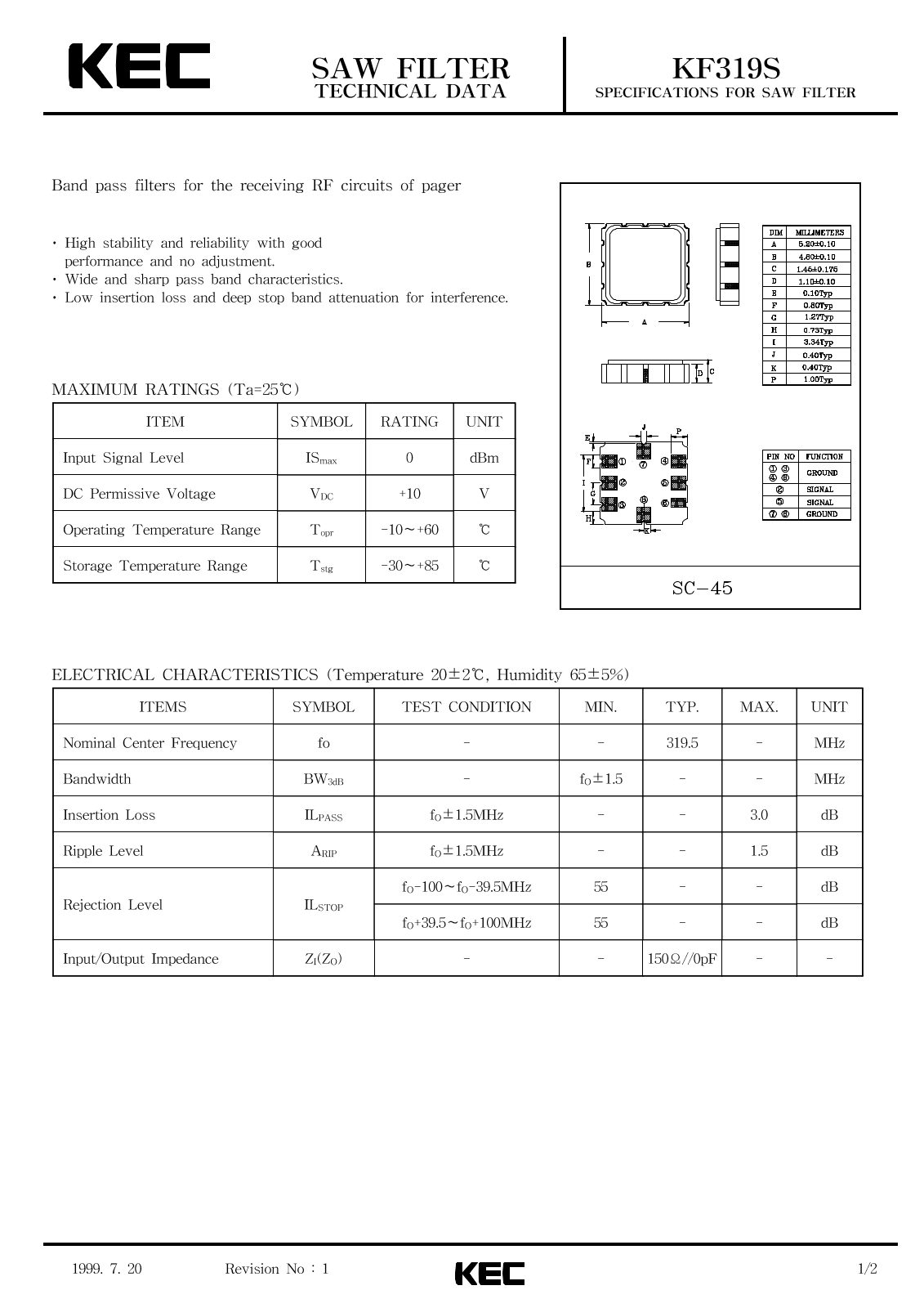 KEC KF319S Datasheet