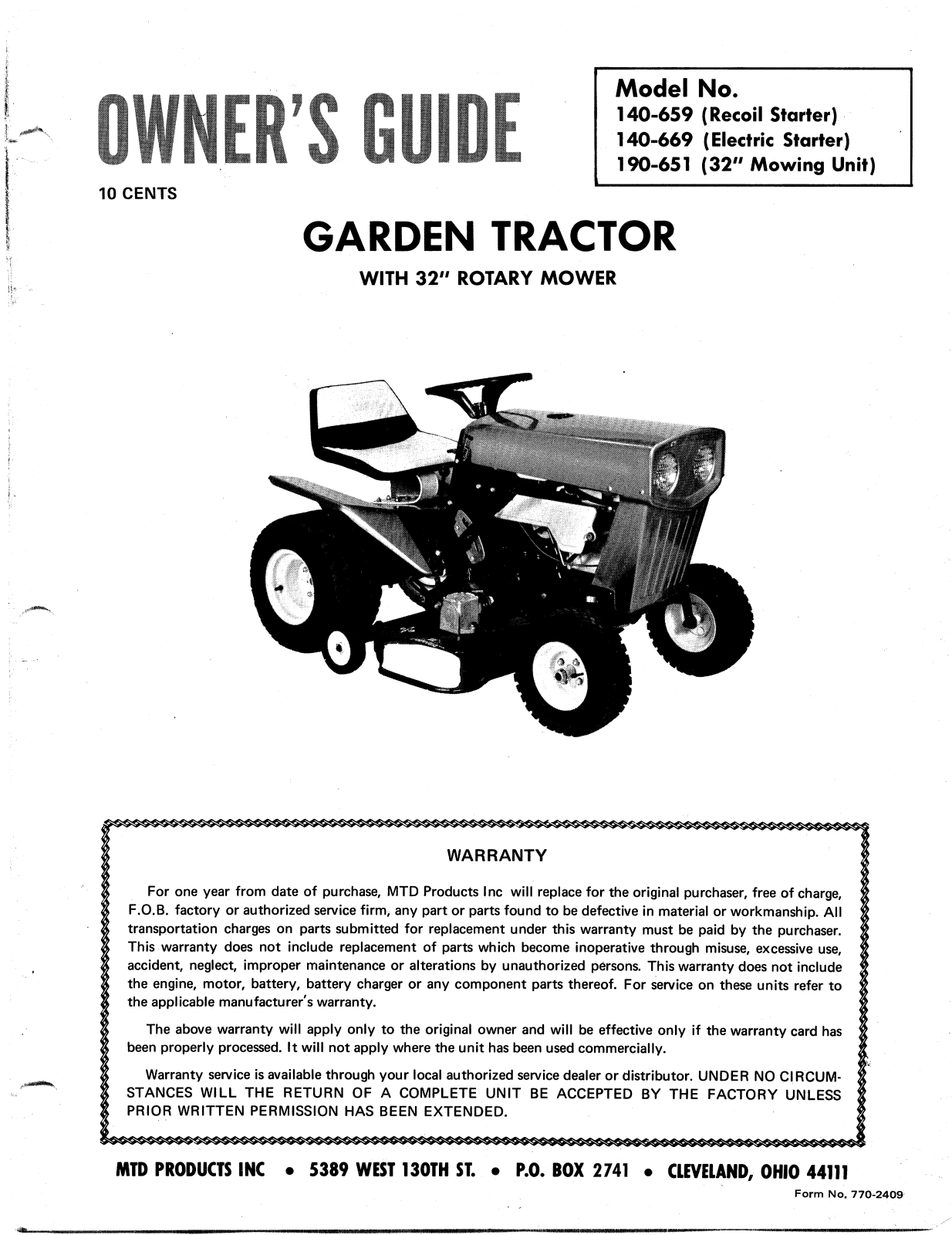 MTD 140-669, 140-659, 190-651 User Manual