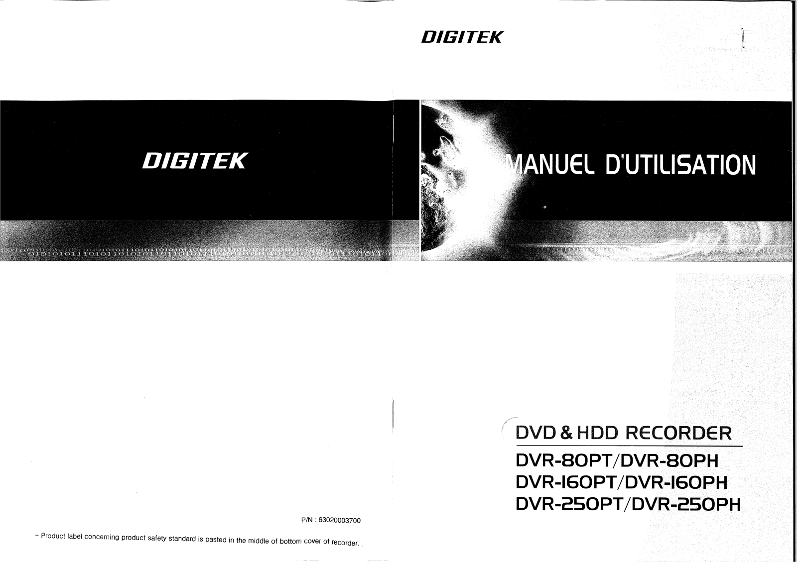 DIGITEK DVR-160PH, DVR-250PH, DVR-250PT, DVR-80PH User Manual