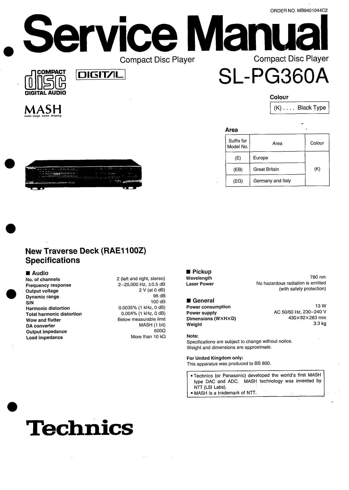 Panasonic SLPG-360-A, SLPG-360-A Service manual