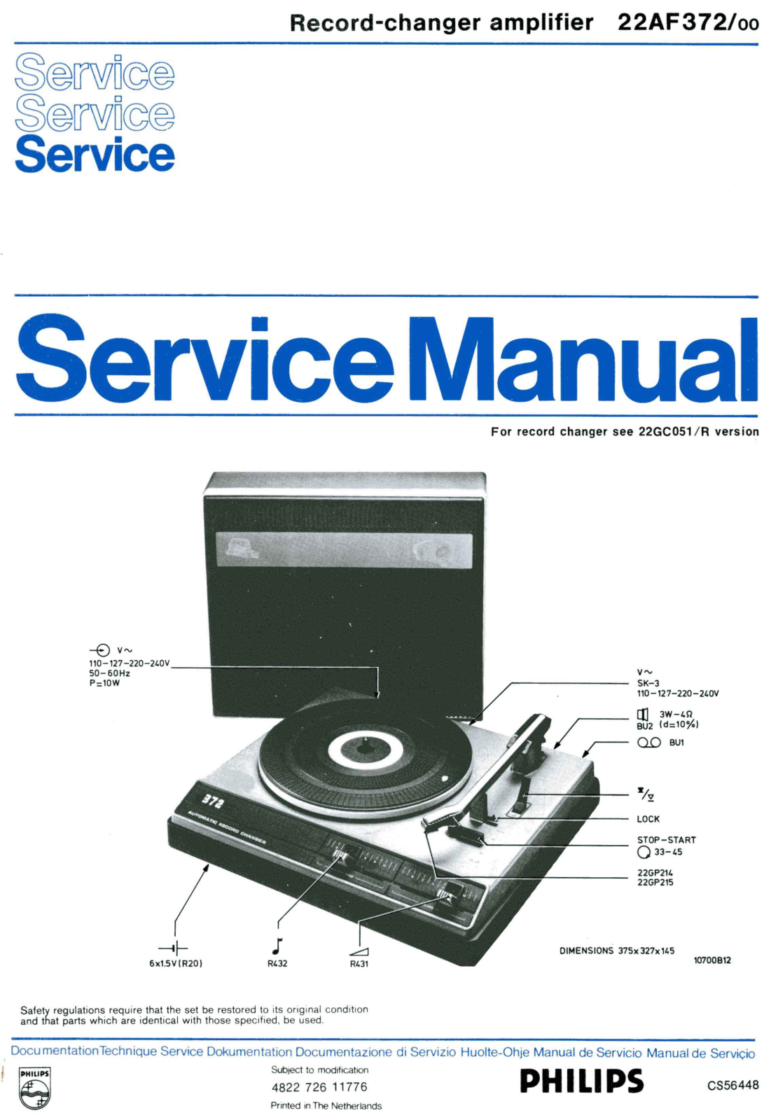 Philips 22-AF-372 Service Manual
