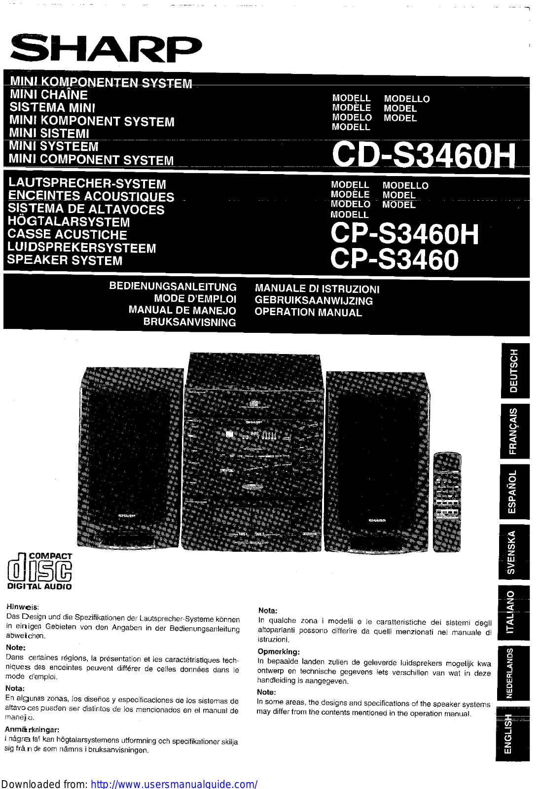 SHARP CD-S3460H User Manual