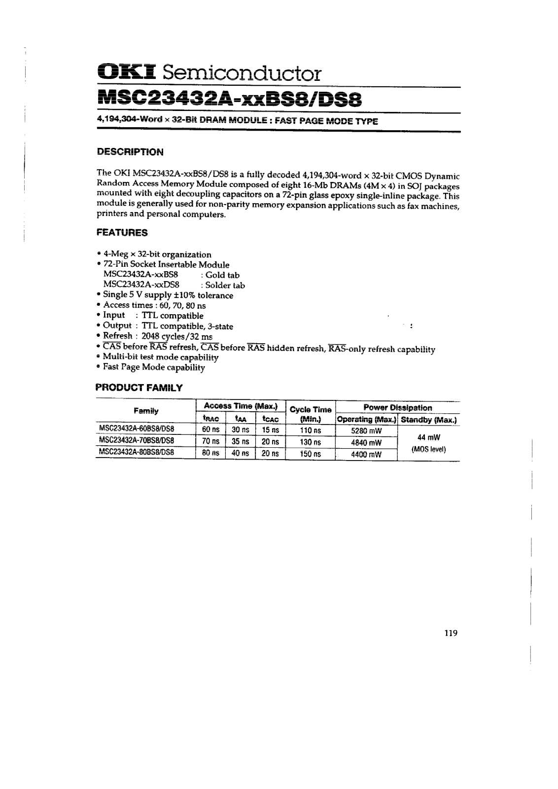 OKI MSC23432A-80DS8, MSC23432A-60BS8, MSC23432A-60DS8, MSC23432A-70BS8, MSC23432A-70DS8 Datasheet