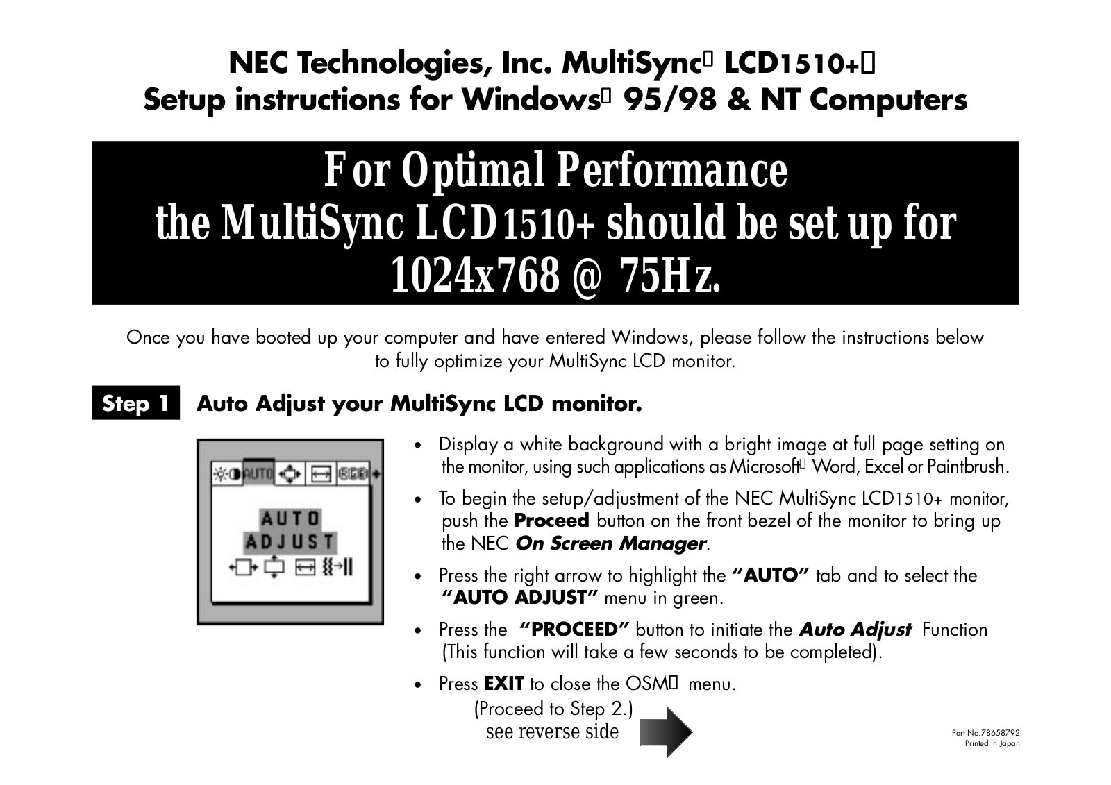 Nec MULTISYNC LCD1510+ User Guide