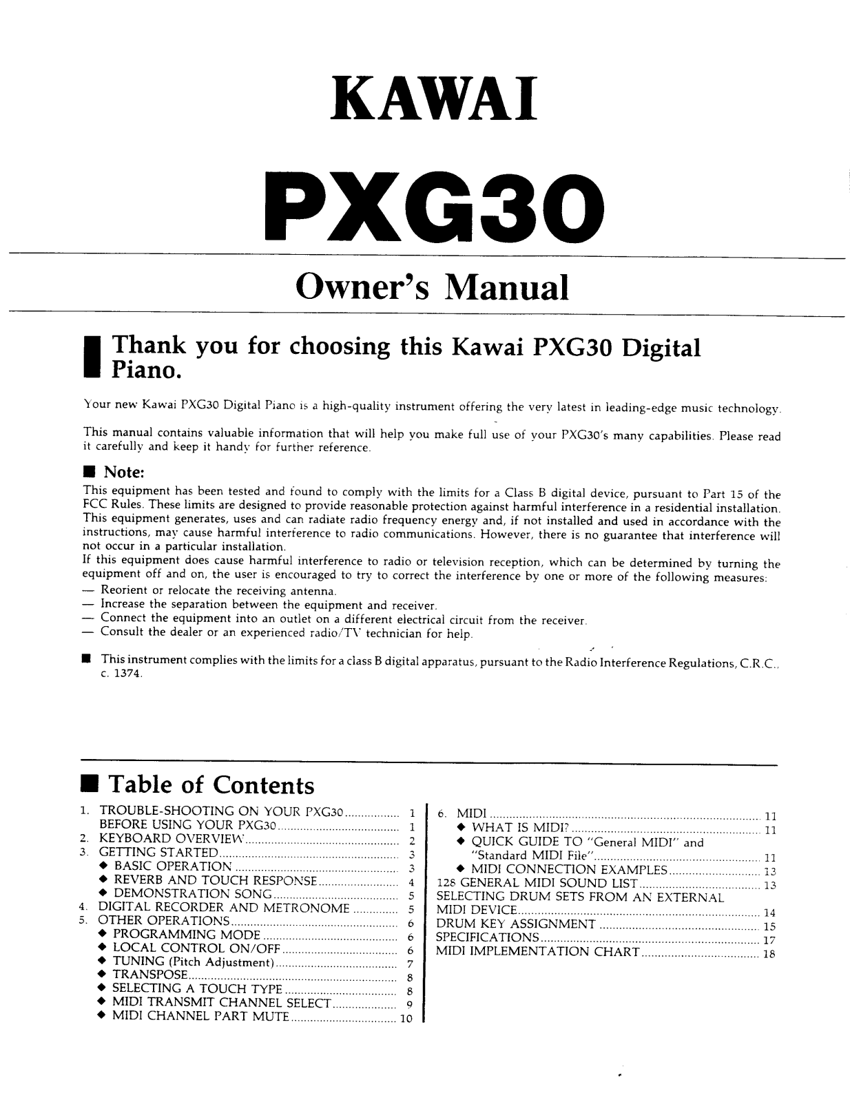 Kawai PXG30, PX50D User Manual